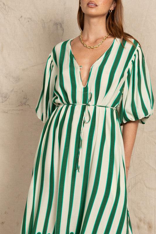 Puff Sleeve Gypsy Dress in Stripe-Dresses-Bohemian Traders-The Bay Room