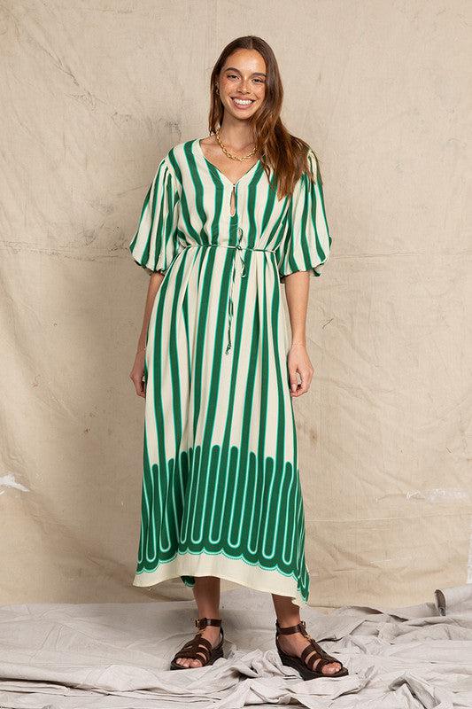 Puff Sleeve Gypsy Dress in Stripe-Dresses-Bohemian Traders-The Bay Room