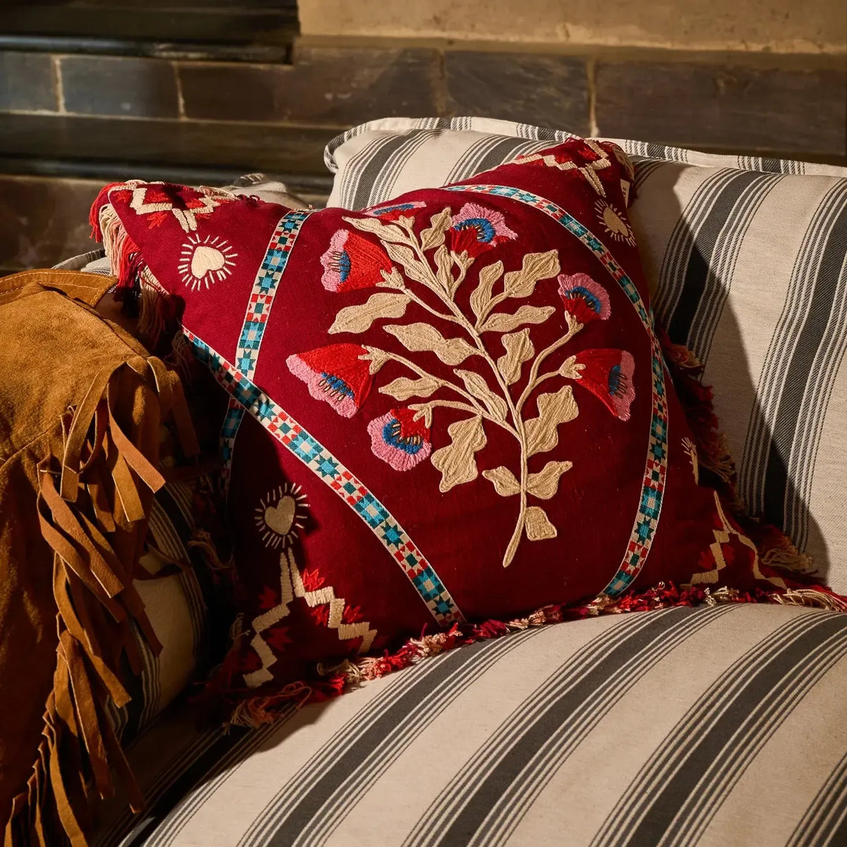 Quinn Embroidered Cushion-Soft Furnishings-Sage & Clare-The Bay Room