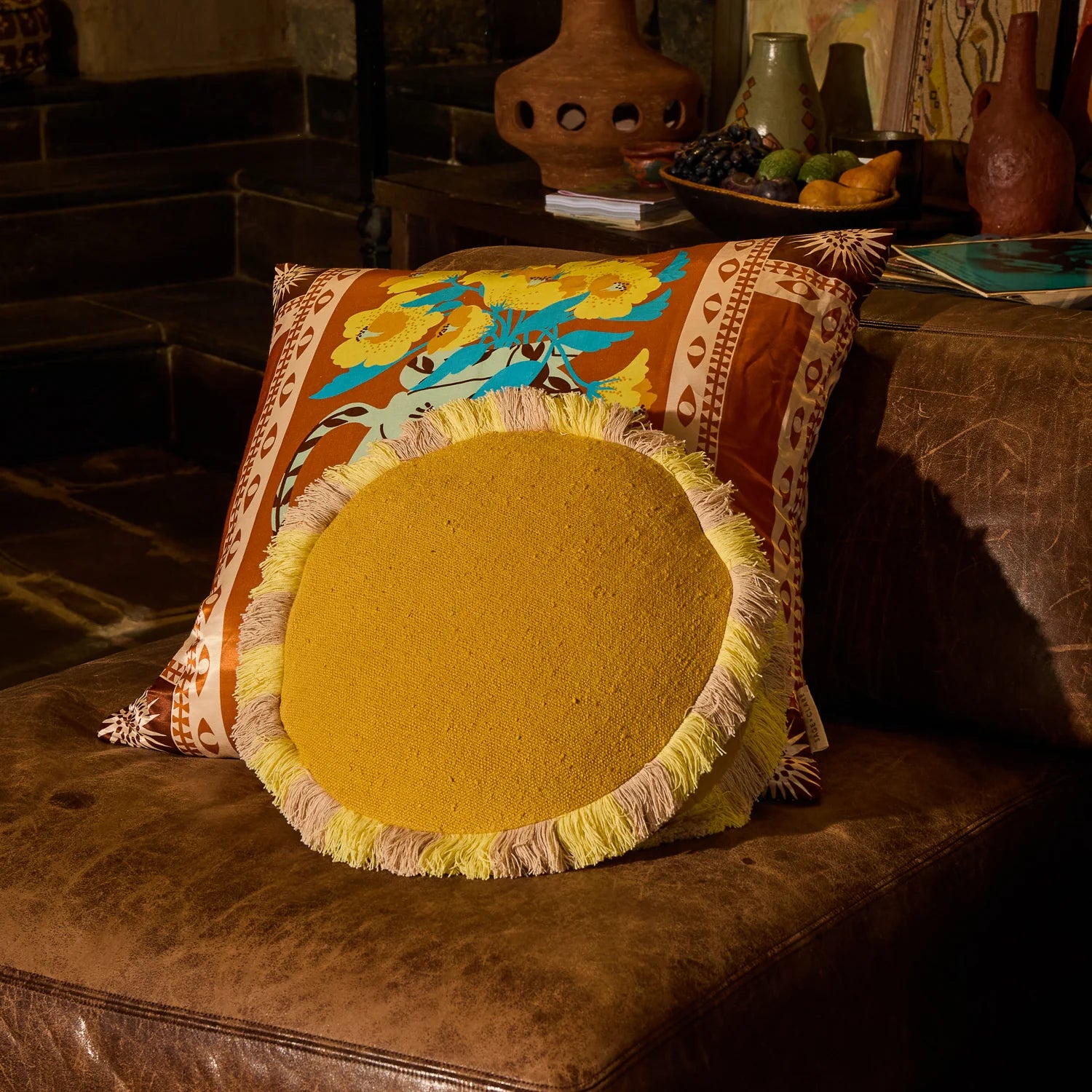 Reese Round Cushion - Ochre-Soft Furnishings-Sage & Clare-The Bay Room