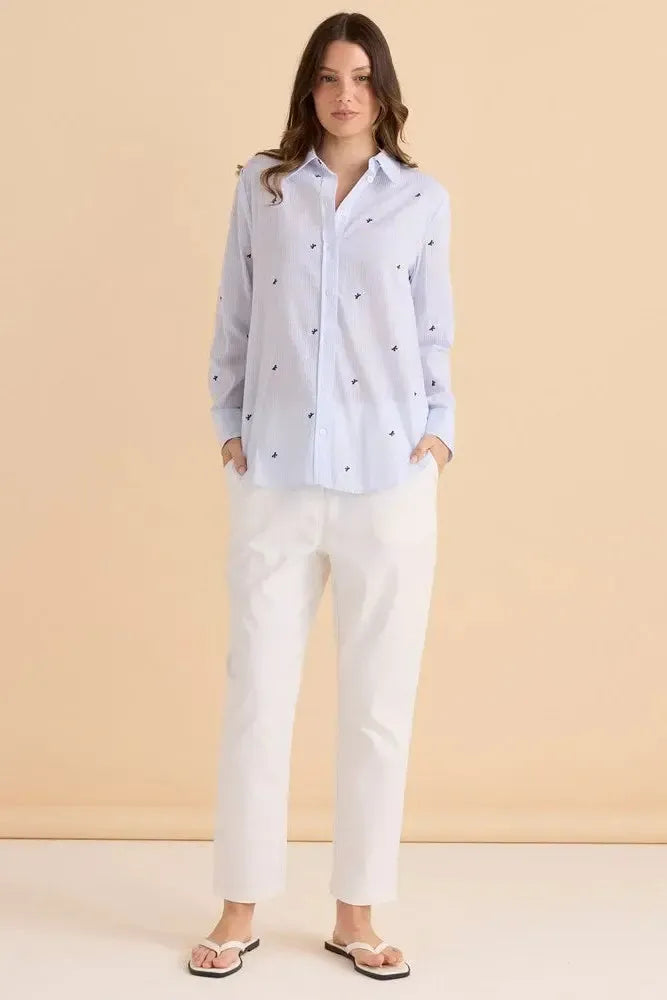 Reid Shirt - Blue Bow Stripe-Tops-Betty Basics-The Bay Room