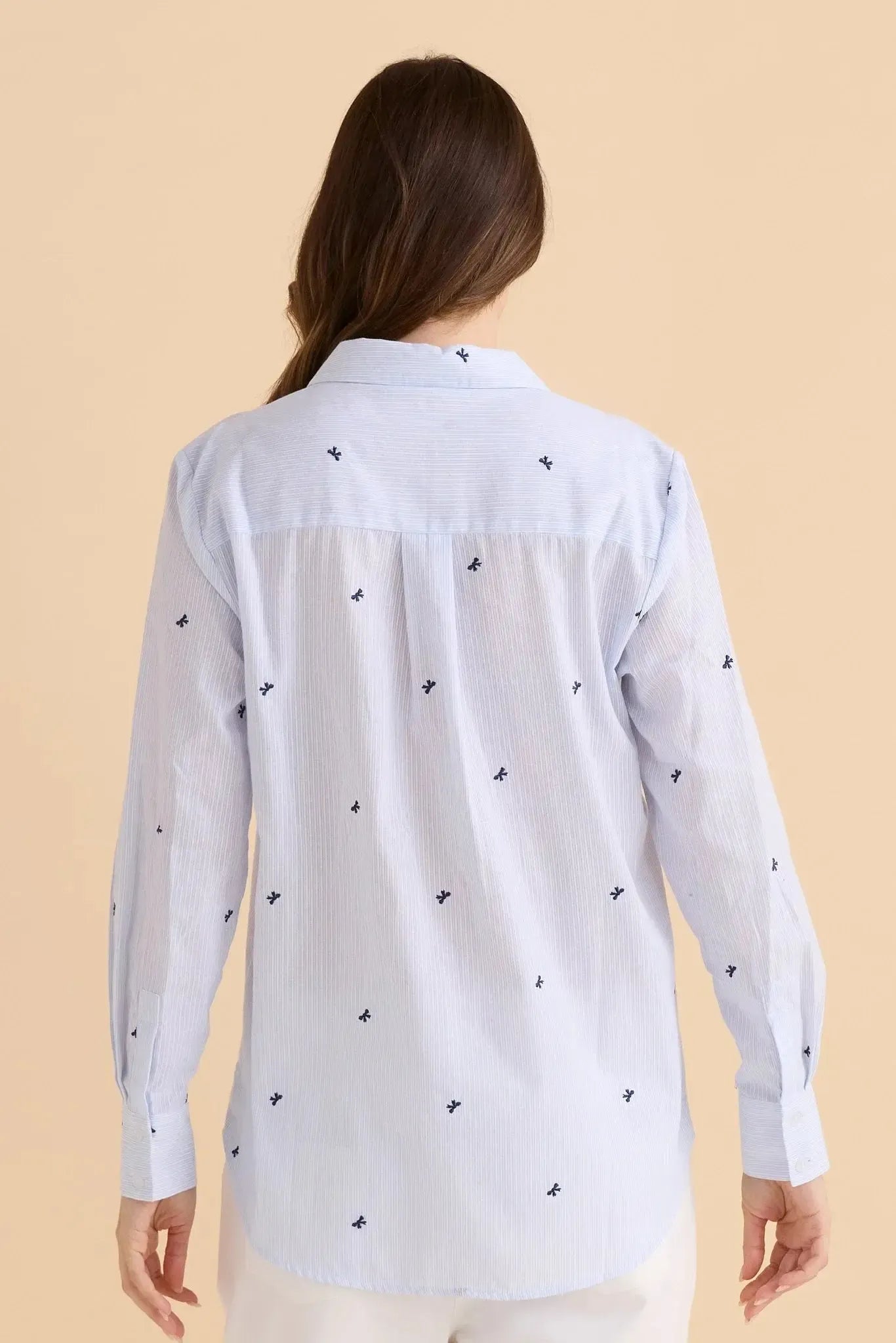 Reid Shirt - Blue Bow Stripe-Tops-Betty Basics-The Bay Room