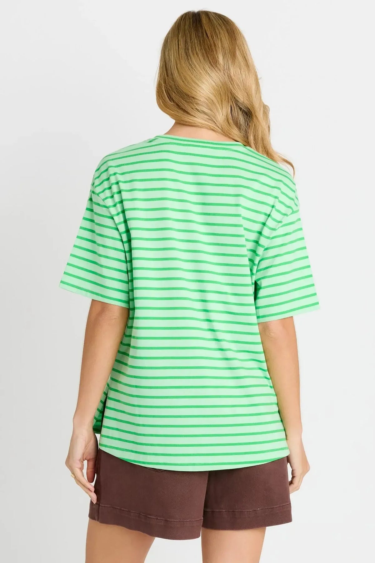 Relax Boxy Tee - Green Stripe-Tops-Betty Basics-The Bay Room