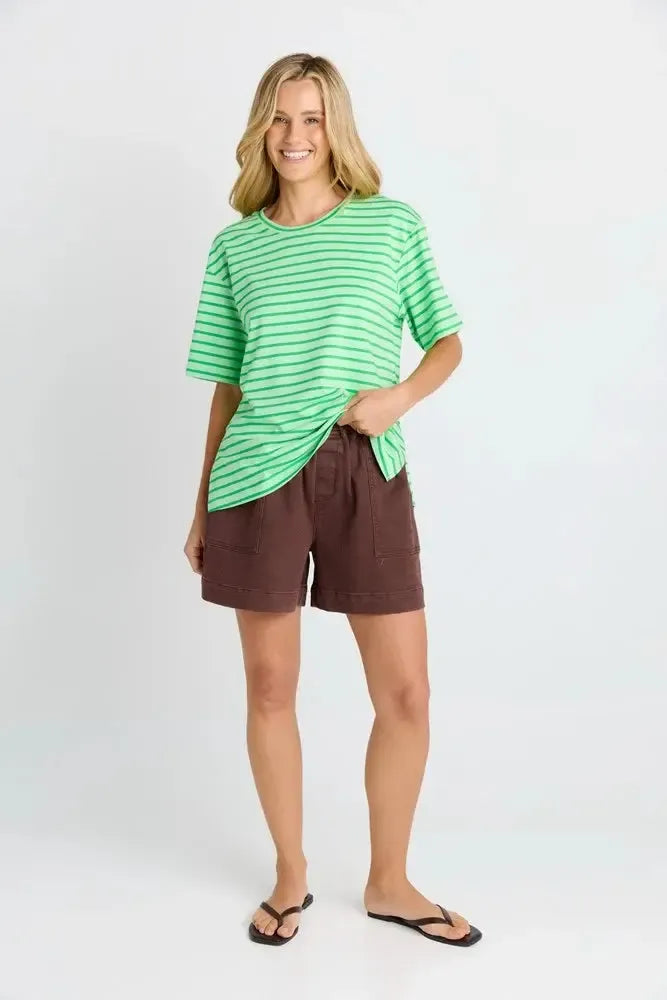 Relax Boxy Tee - Green Stripe-Tops-Betty Basics-The Bay Room