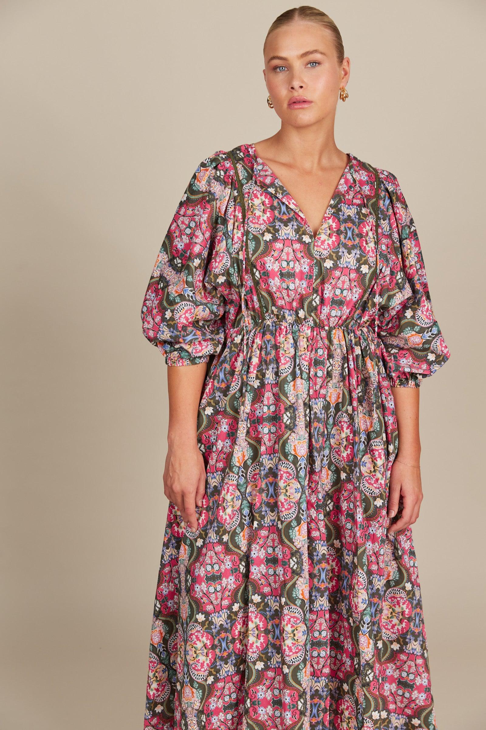 Remi Maxi - Olive Fleuron-Dresses-Isle Of Mine-The Bay Room