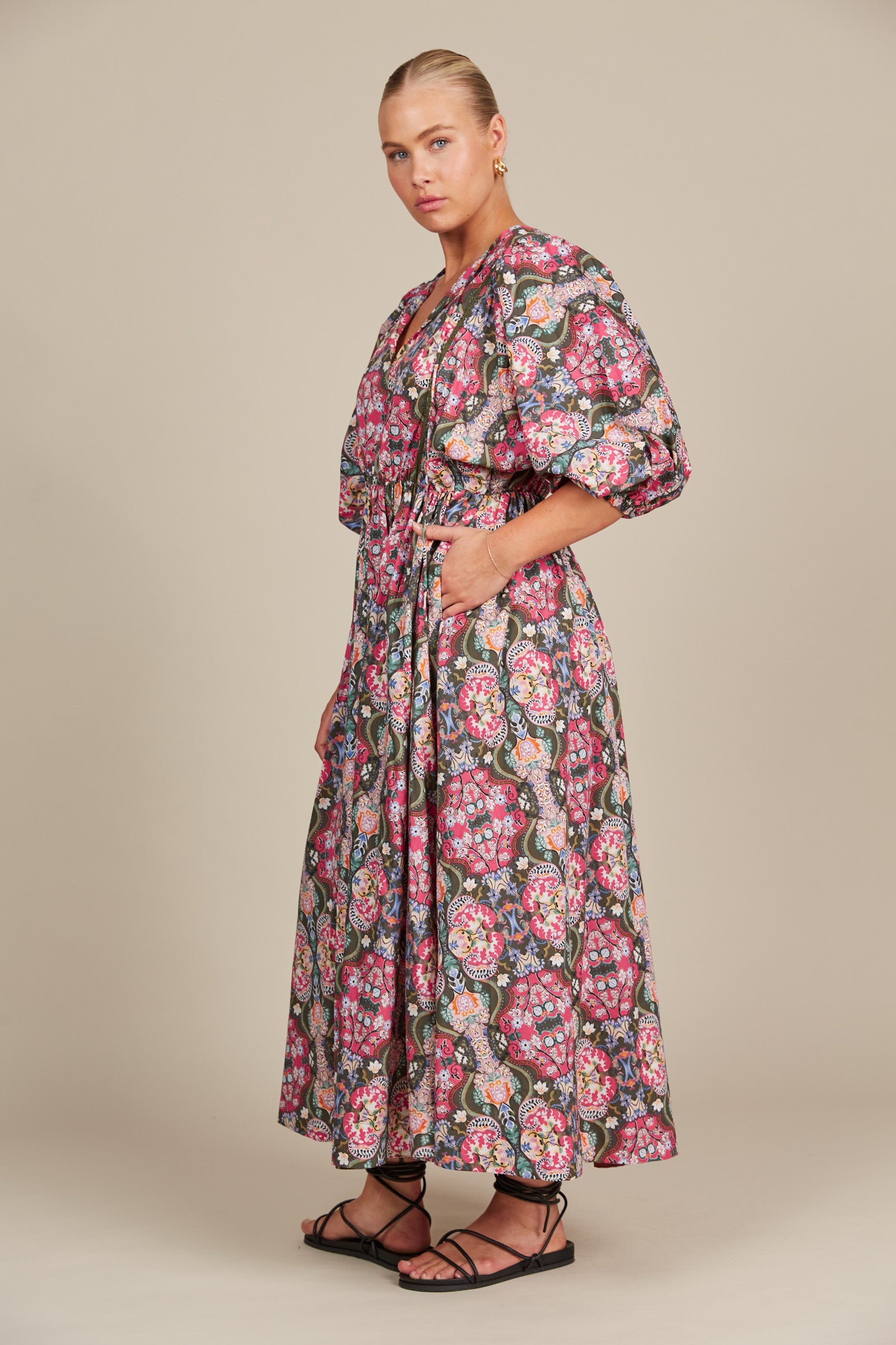 Remi Maxi - Olive Fleuron-Dresses-Isle Of Mine-The Bay Room