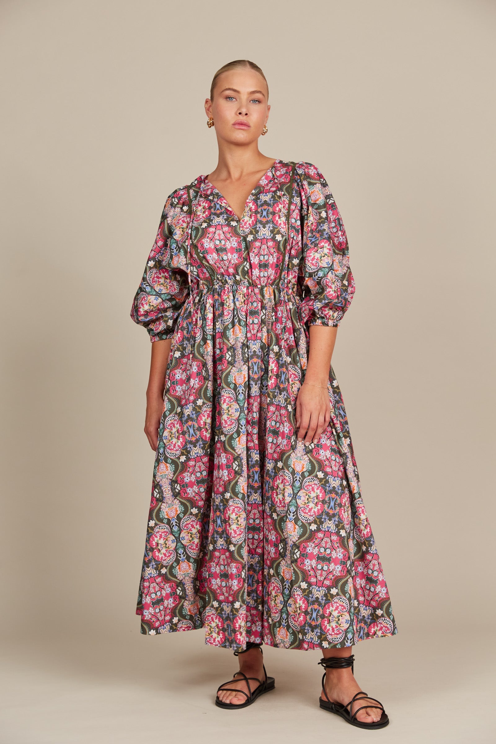 Remi Maxi - Olive Fleuron-Dresses-Isle Of Mine-The Bay Room