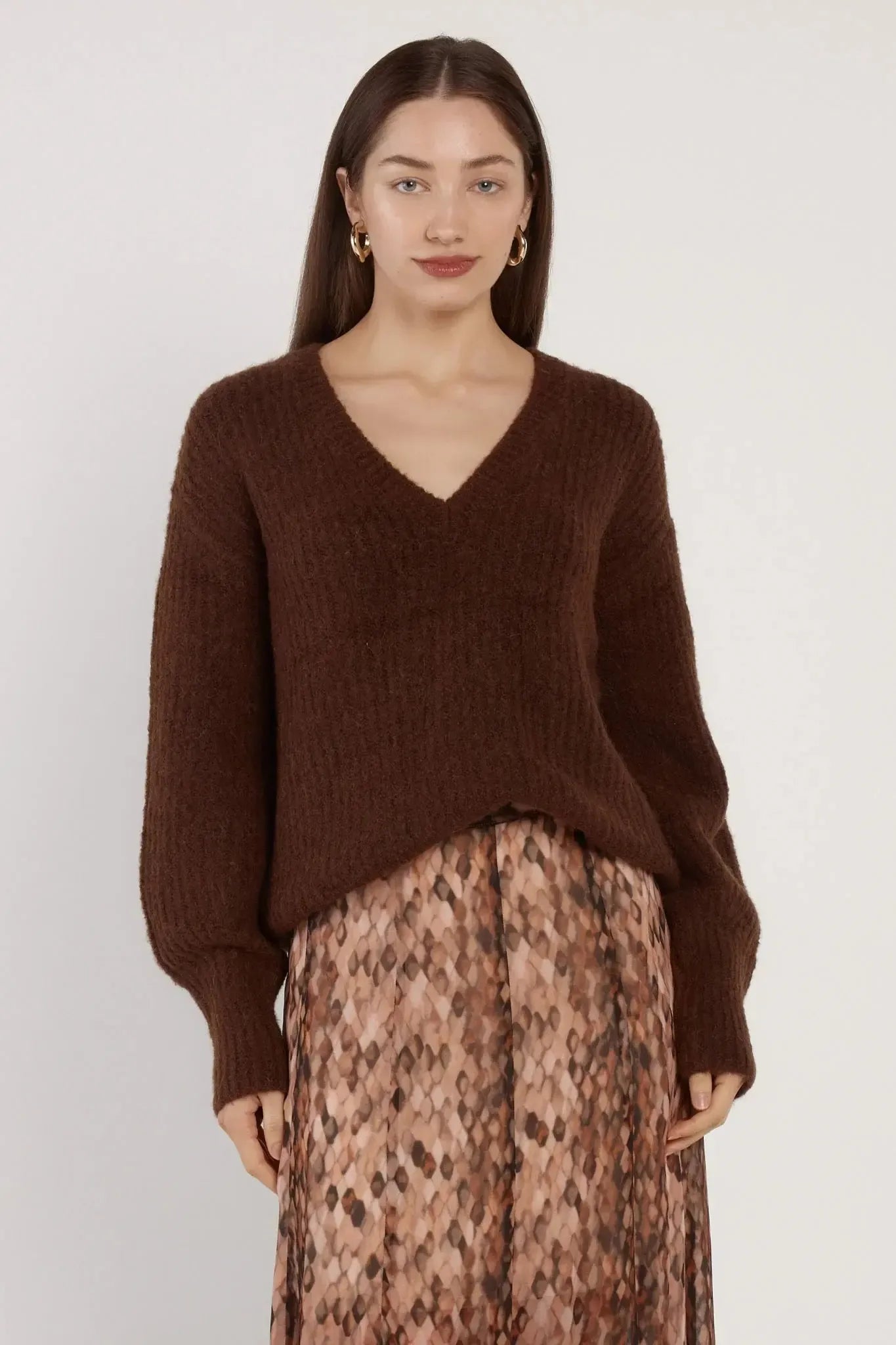 Remy V-Neck Jumper - Chocolate-Knitwear & Jumpers-Fate + Becker-The Bay Room