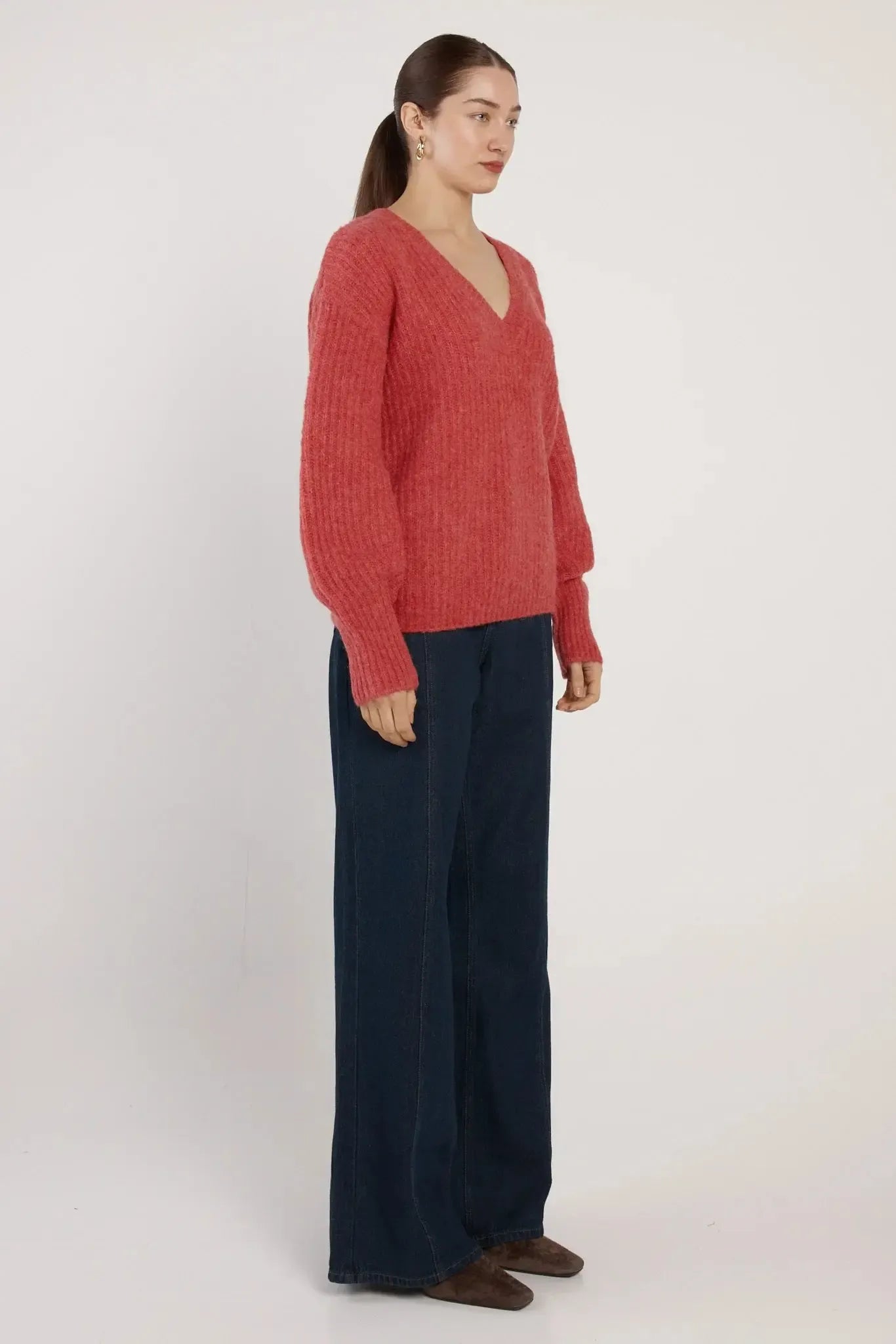 Remy V-Neck Jumper - Red-Knitwear & Jumpers-Fate + Becker-The Bay Room