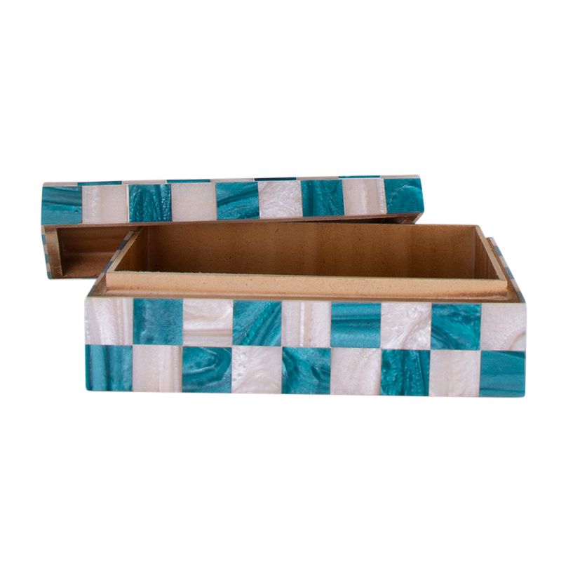 Resin Inset Card Box with Lid - Dark Teal-Decor Items-DWBH-The Bay Room