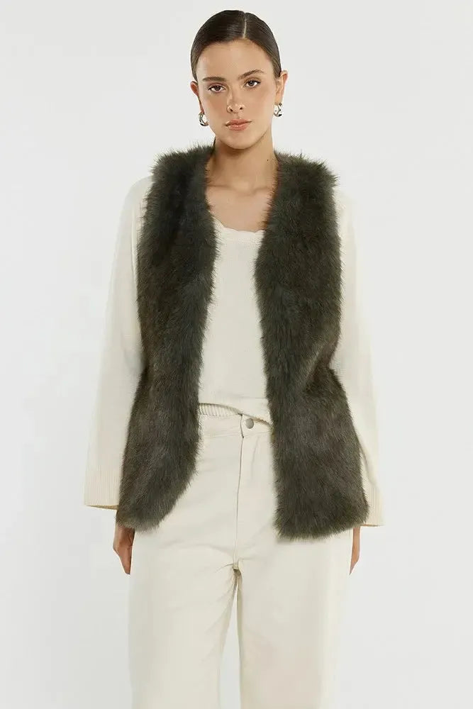 Riya Fur Gilet - Evergreen-SASS-The Bay Room