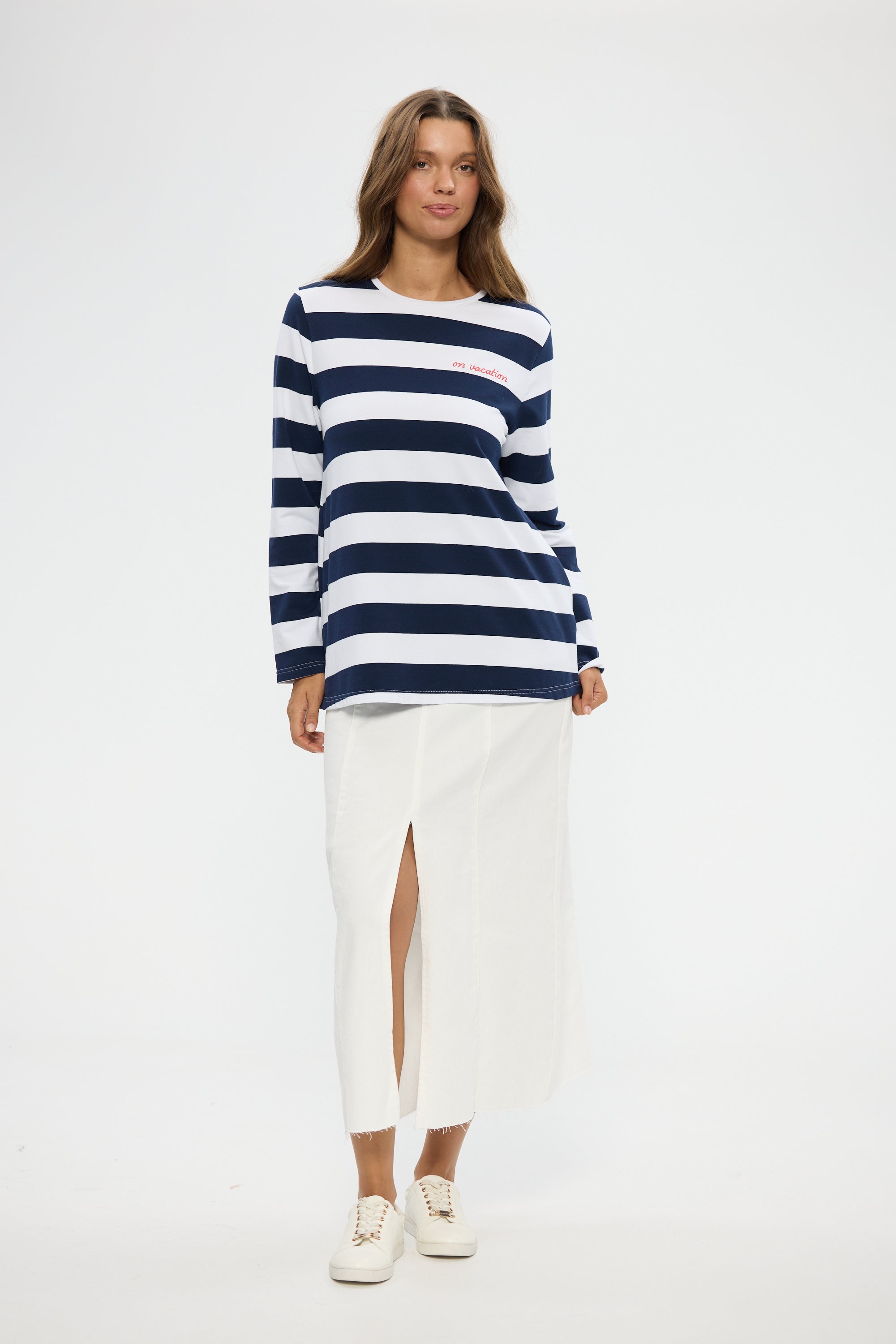 Roam Tee - Navy Stripe-Tops-Holiday-The Bay Room