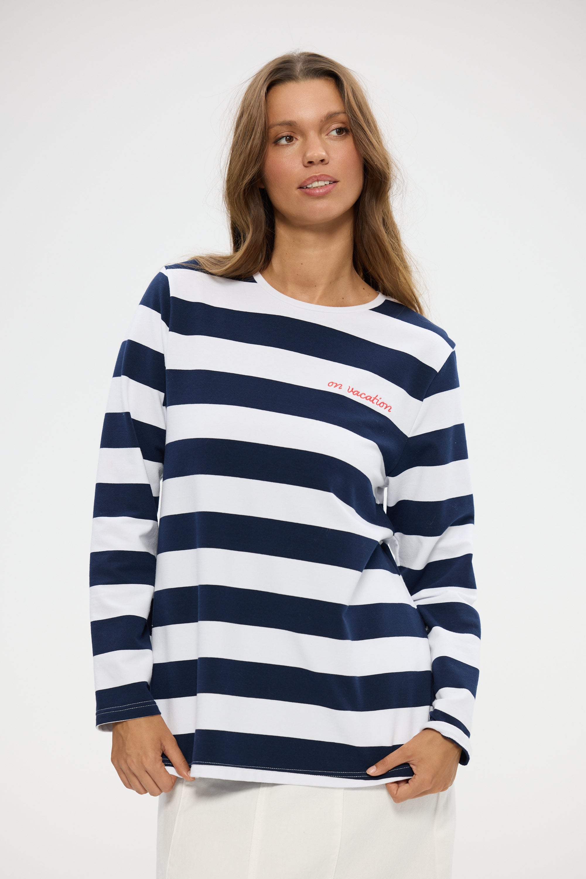 Roam Tee - Navy Stripe-Tops-Holiday-The Bay Room