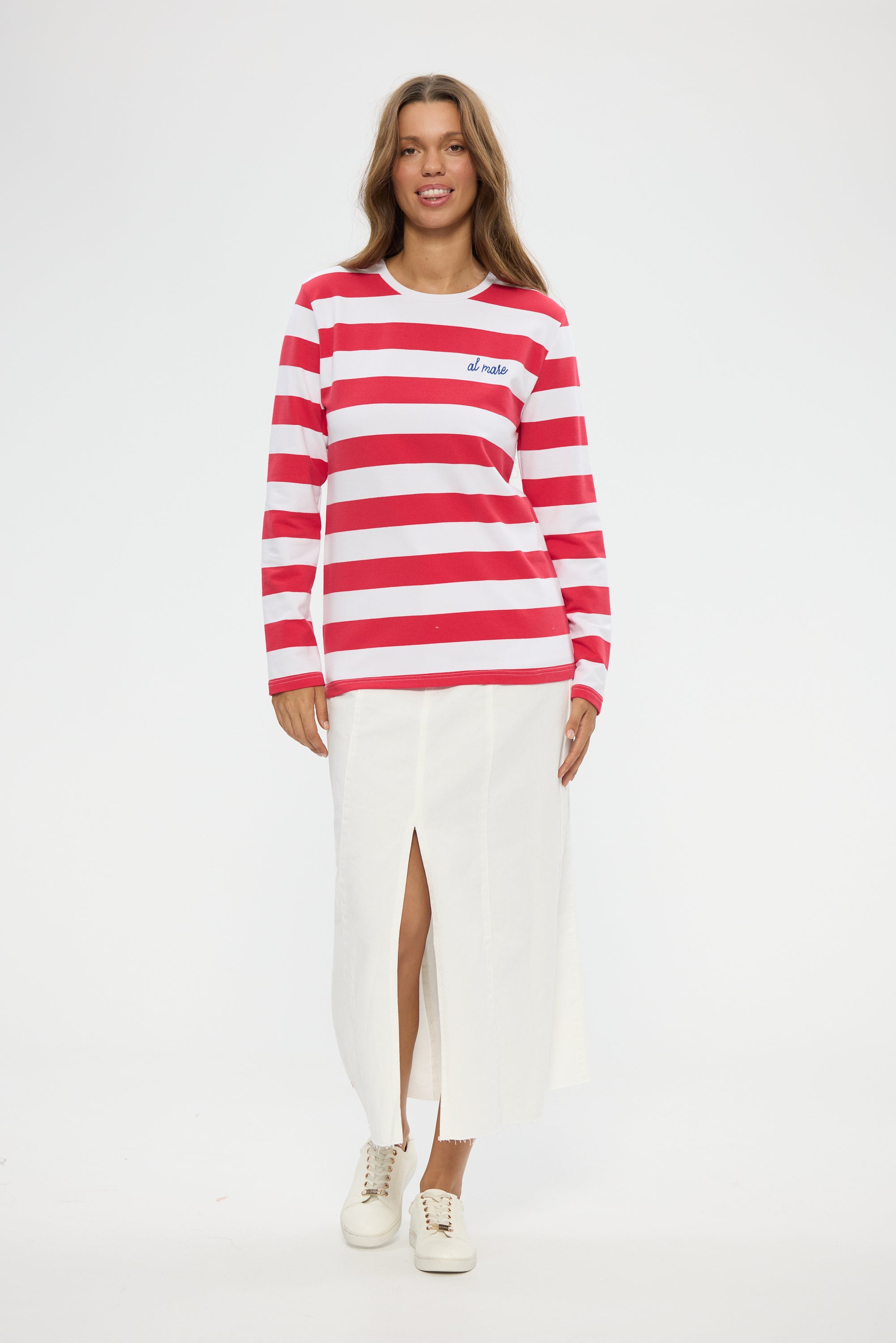 Roam Tee - Red Stripe-Tops-Holiday-The Bay Room