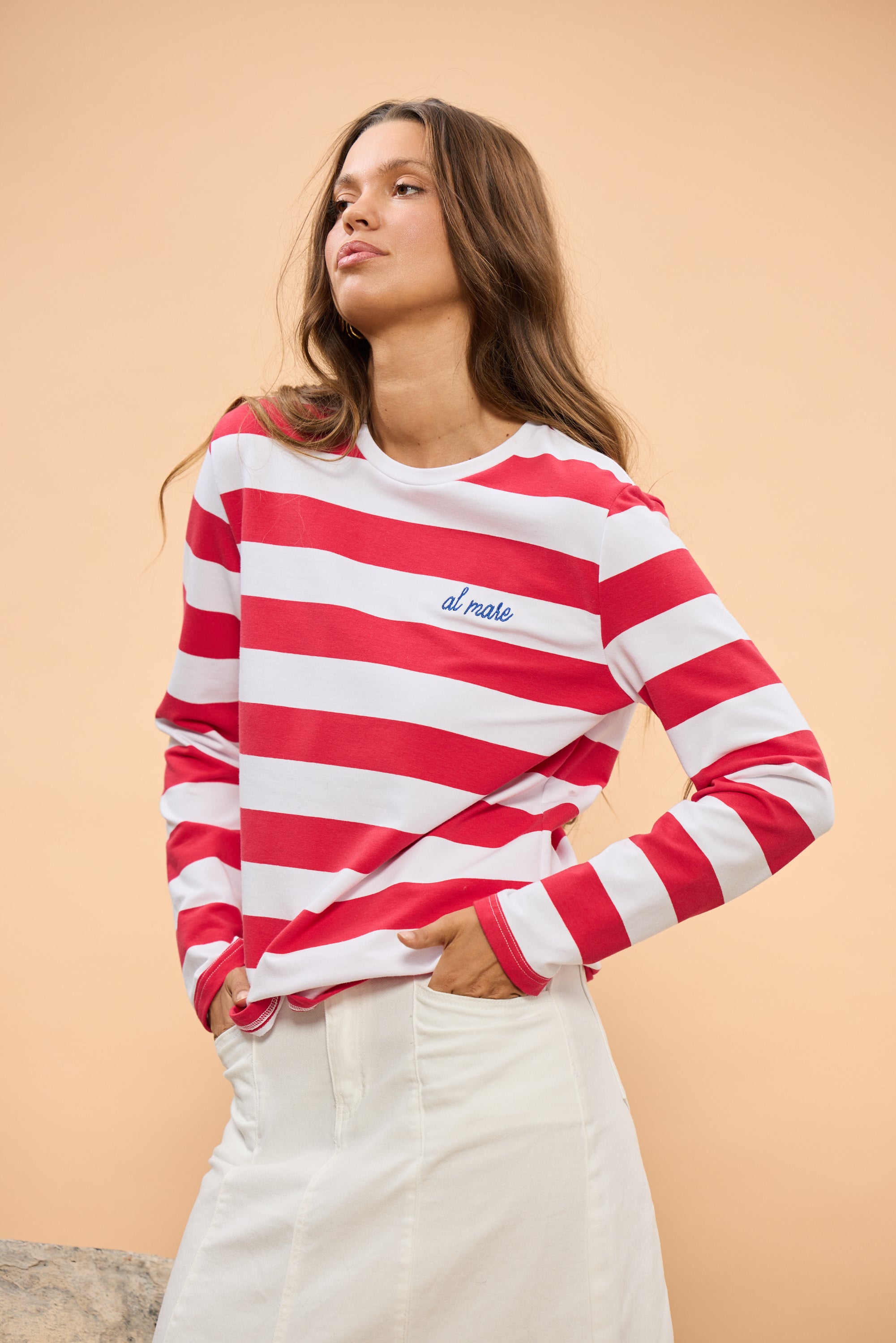 Roam Tee - Red Stripe-Tops-Holiday-The Bay Room