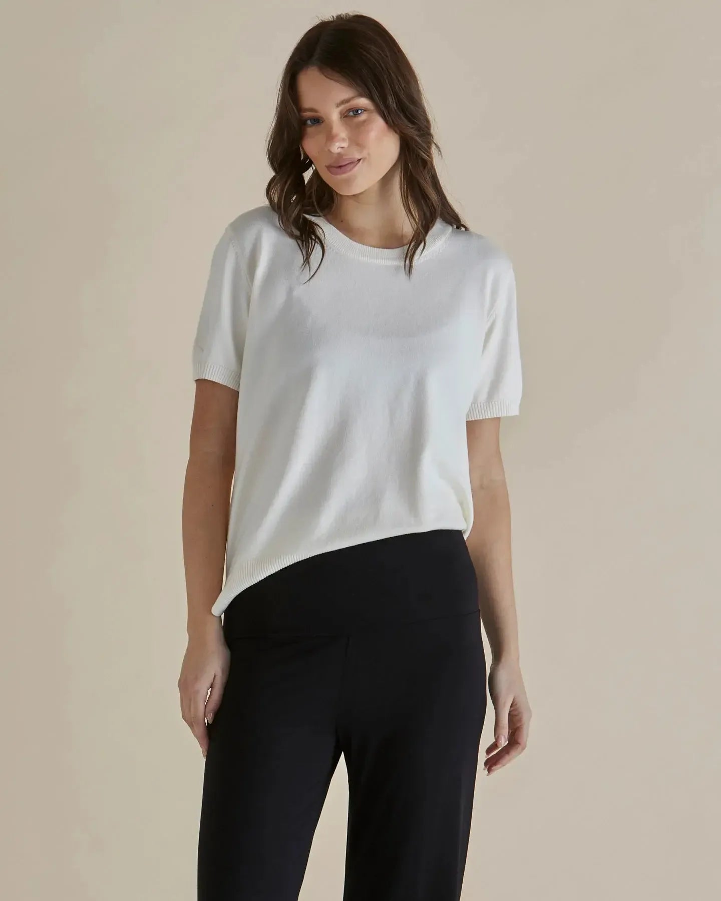 Robbie Knit Tee - Cream-Knitwear & Jumpers-Betty Basics-The Bay Room