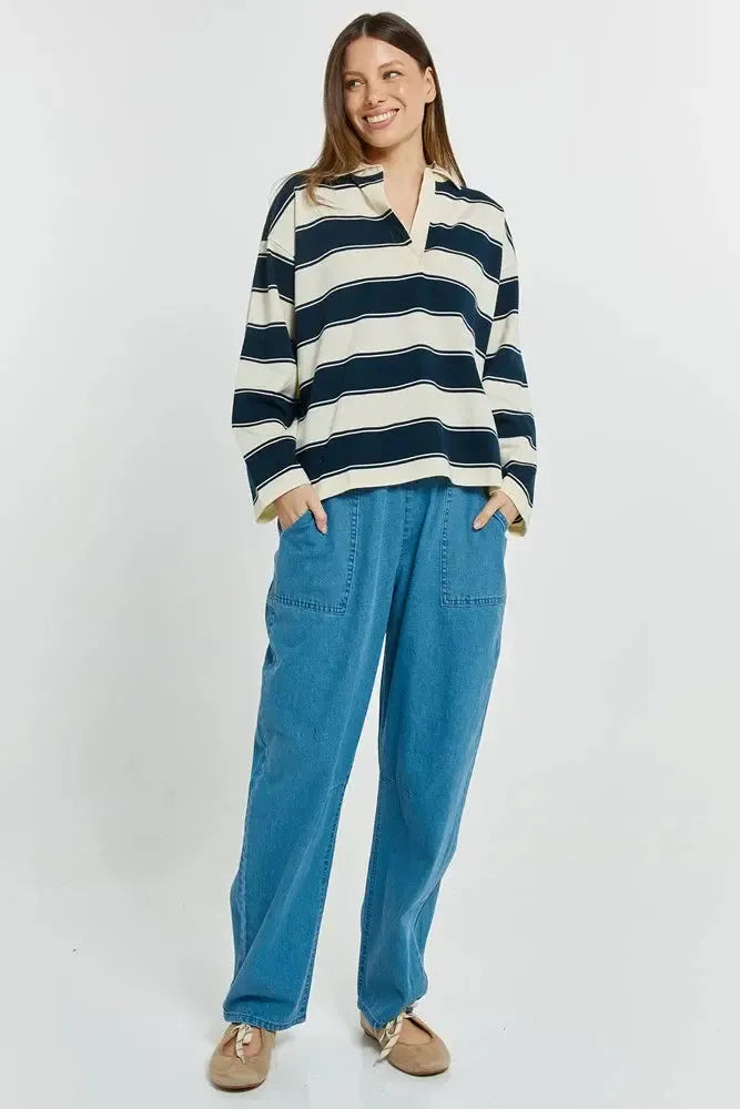 Roland Rugby Top - Navy/Off-White-Tops-Betty Basics-The Bay Room
