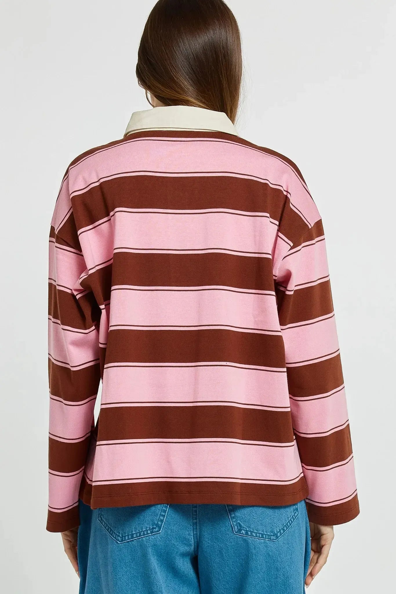 Roland Rugby Top - Pink/Choc-Tops-Betty Basics-The Bay Room