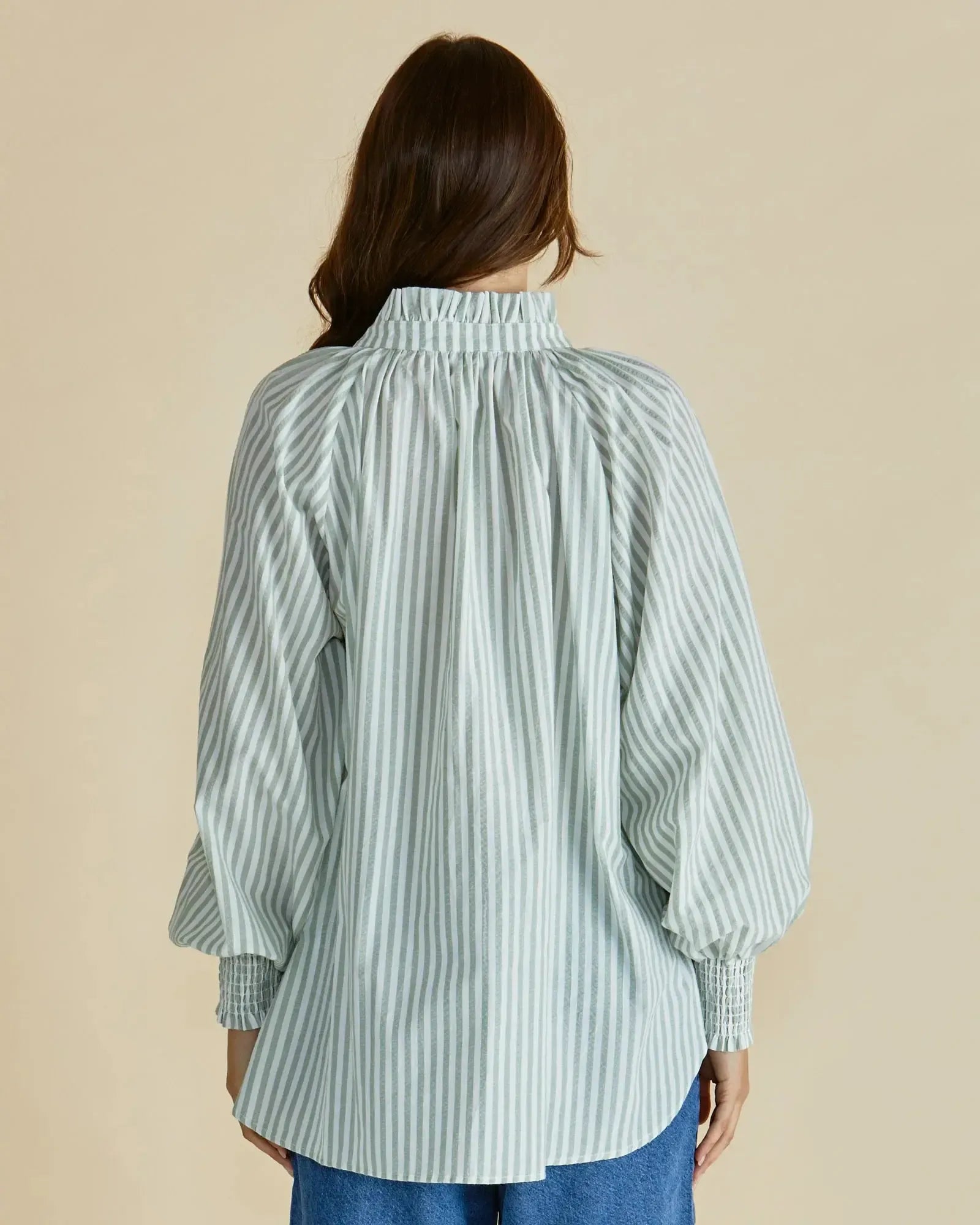Romi Shirt - Green Stripe-Tops-Betty Basics-The Bay Room