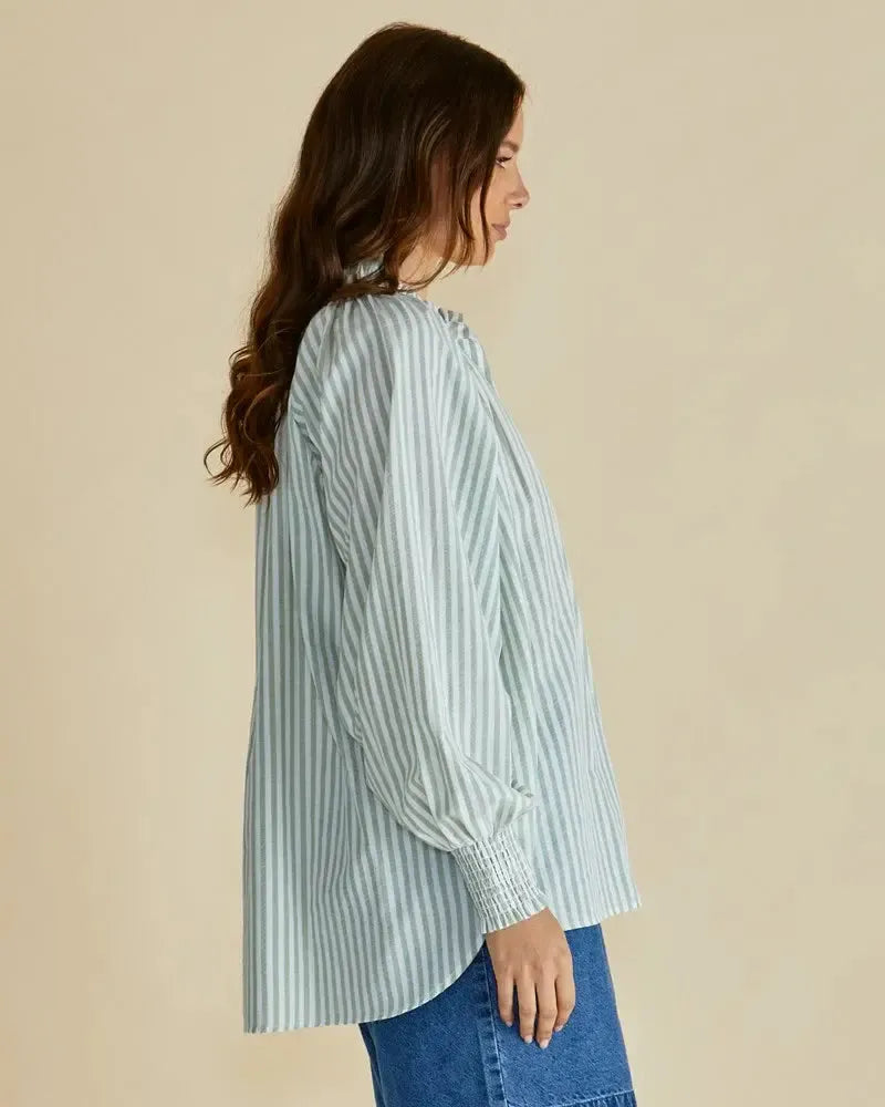 Romi Shirt - Green Stripe-Tops-Betty Basics-The Bay Room