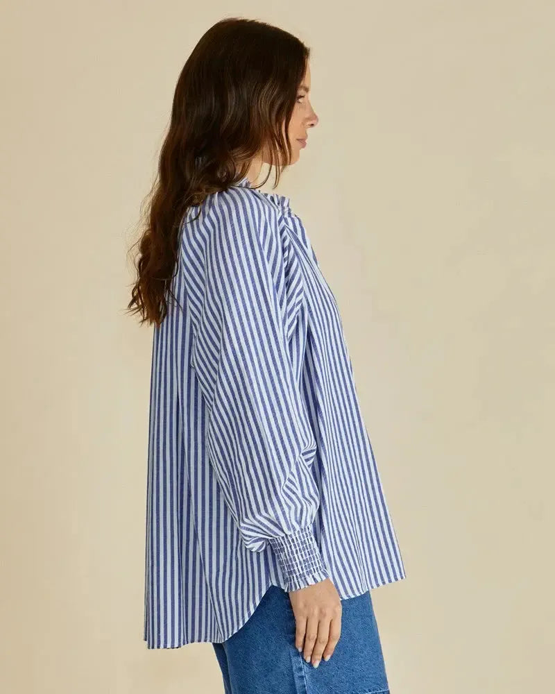 Romi Shirt - Navy Stripe-Tops-Betty Basics-The Bay Room