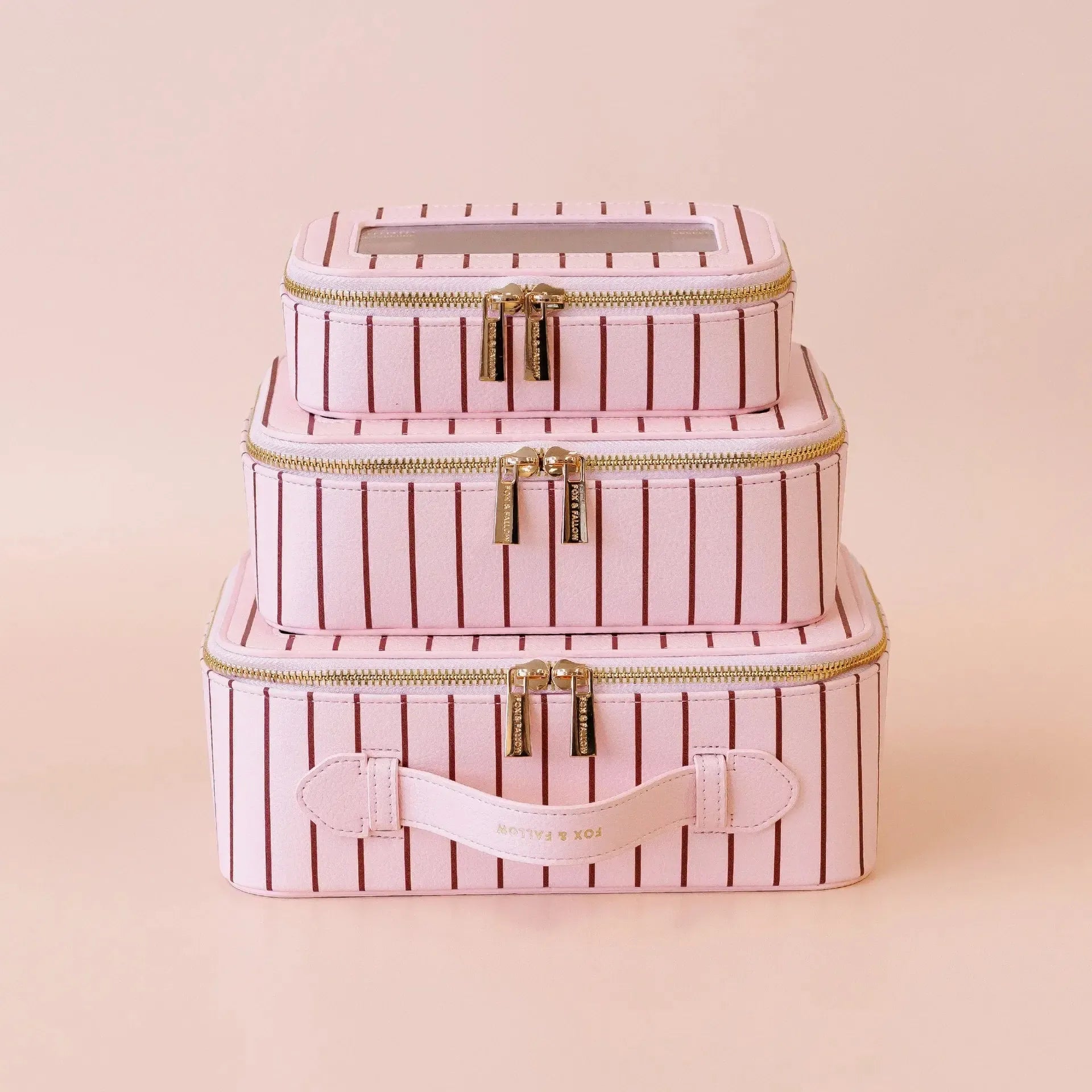 Rosé Pinstripe Cosmetic Nested Trio Set-Beauty & Well-Being-Fox & Fallow-The Bay Room