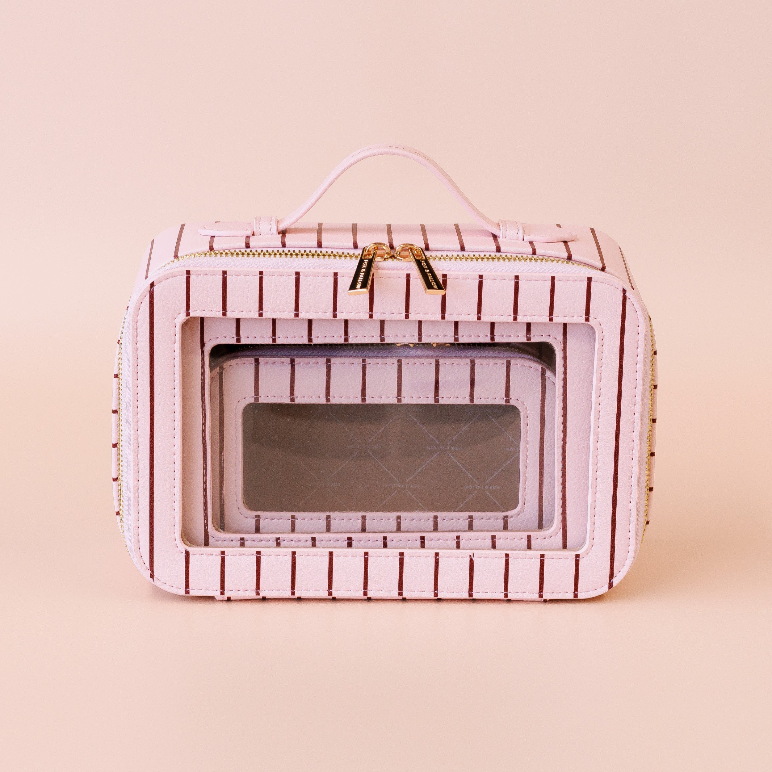 Rosé Pinstripe Cosmetic Nested Trio Set-Beauty & Well-Being-Fox & Fallow-The Bay Room