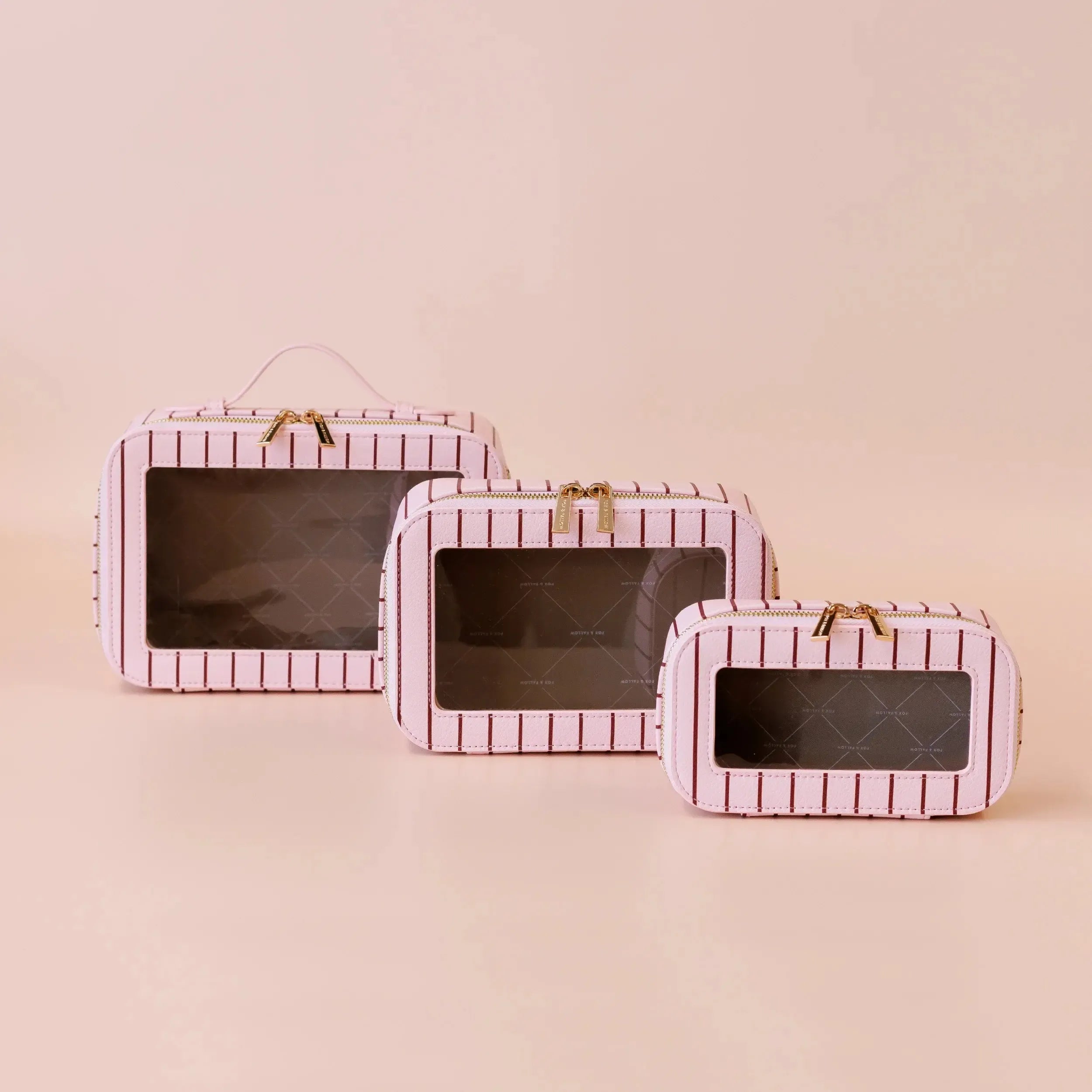 Rosé Pinstripe Cosmetic Nested Trio Set-Beauty & Well-Being-Fox & Fallow-The Bay Room