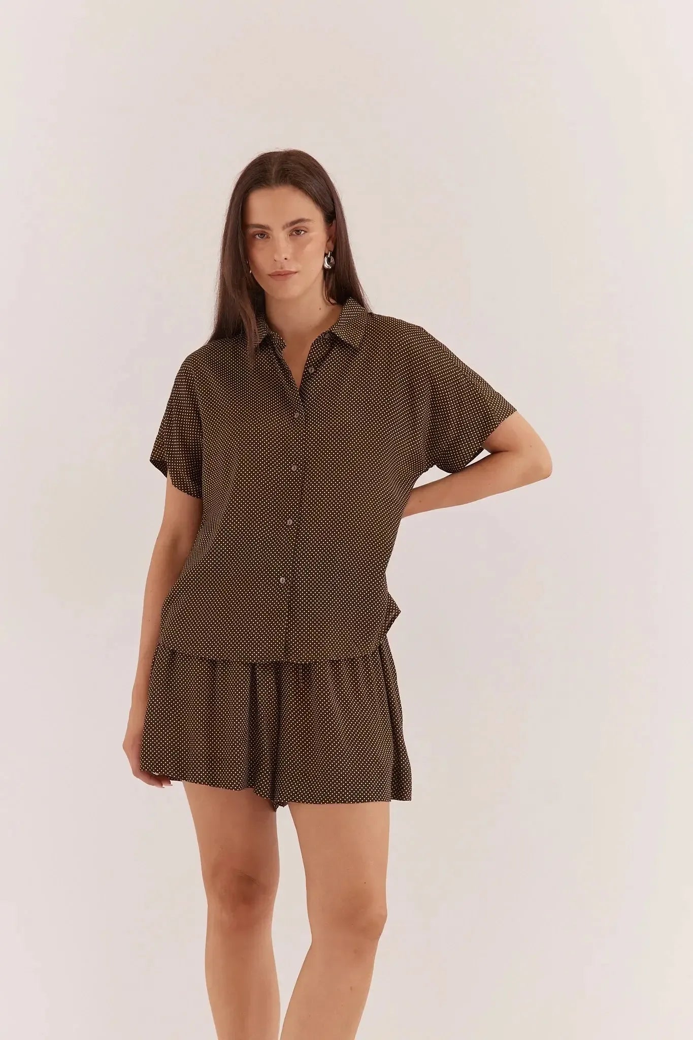 Rowie Short Sleeve Shirt - Micro Dot-Tops-SASS-The Bay Room