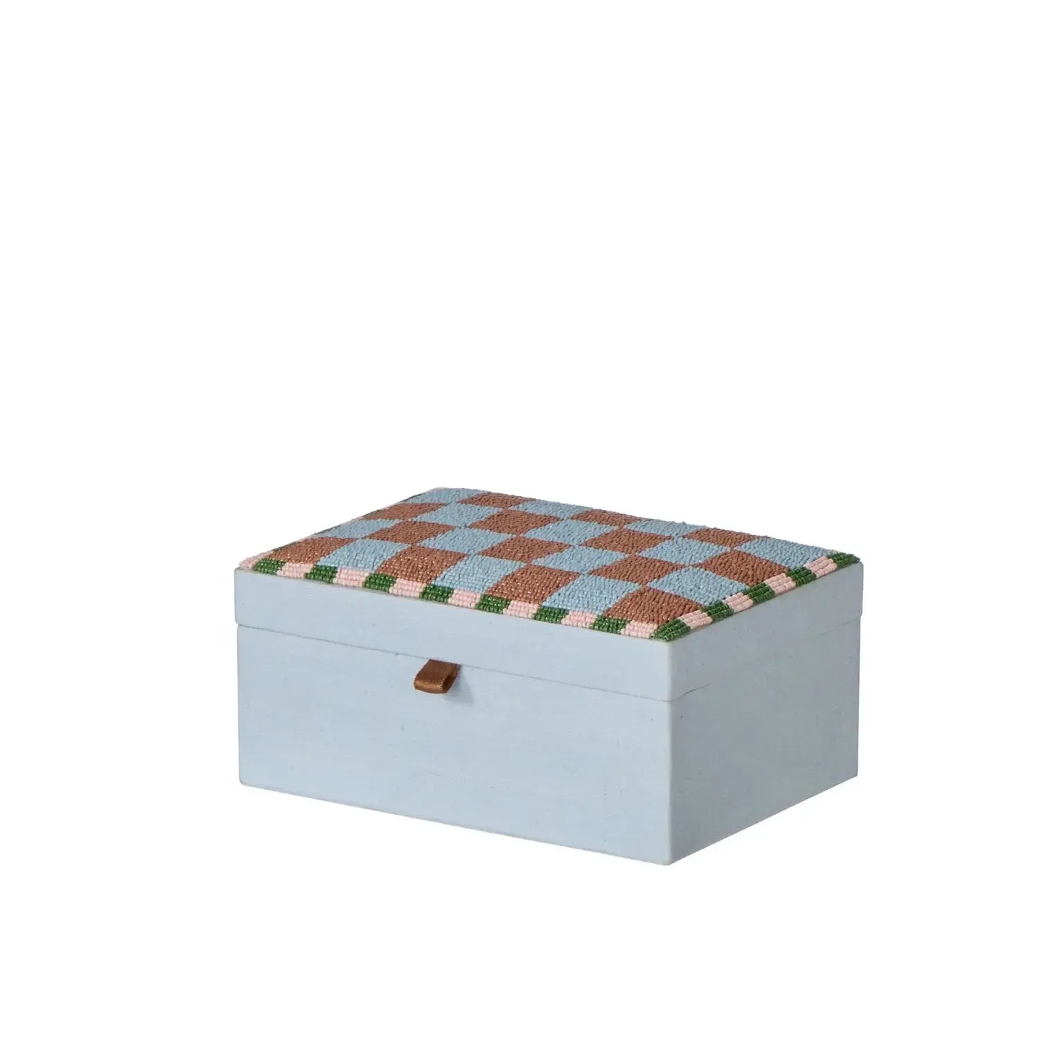 Ruby Beaded Check Jewellery Box 18x13x8-Decor Items-Emporium-The Bay Room