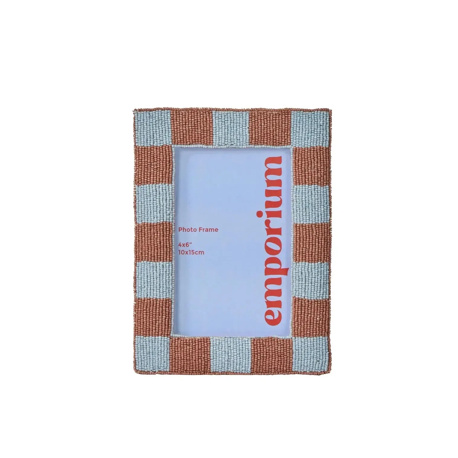 Ruby Beaded Check Photo Frame 17x1x22cm Blue & Brown-Decor Items-Emporium-The Bay Room