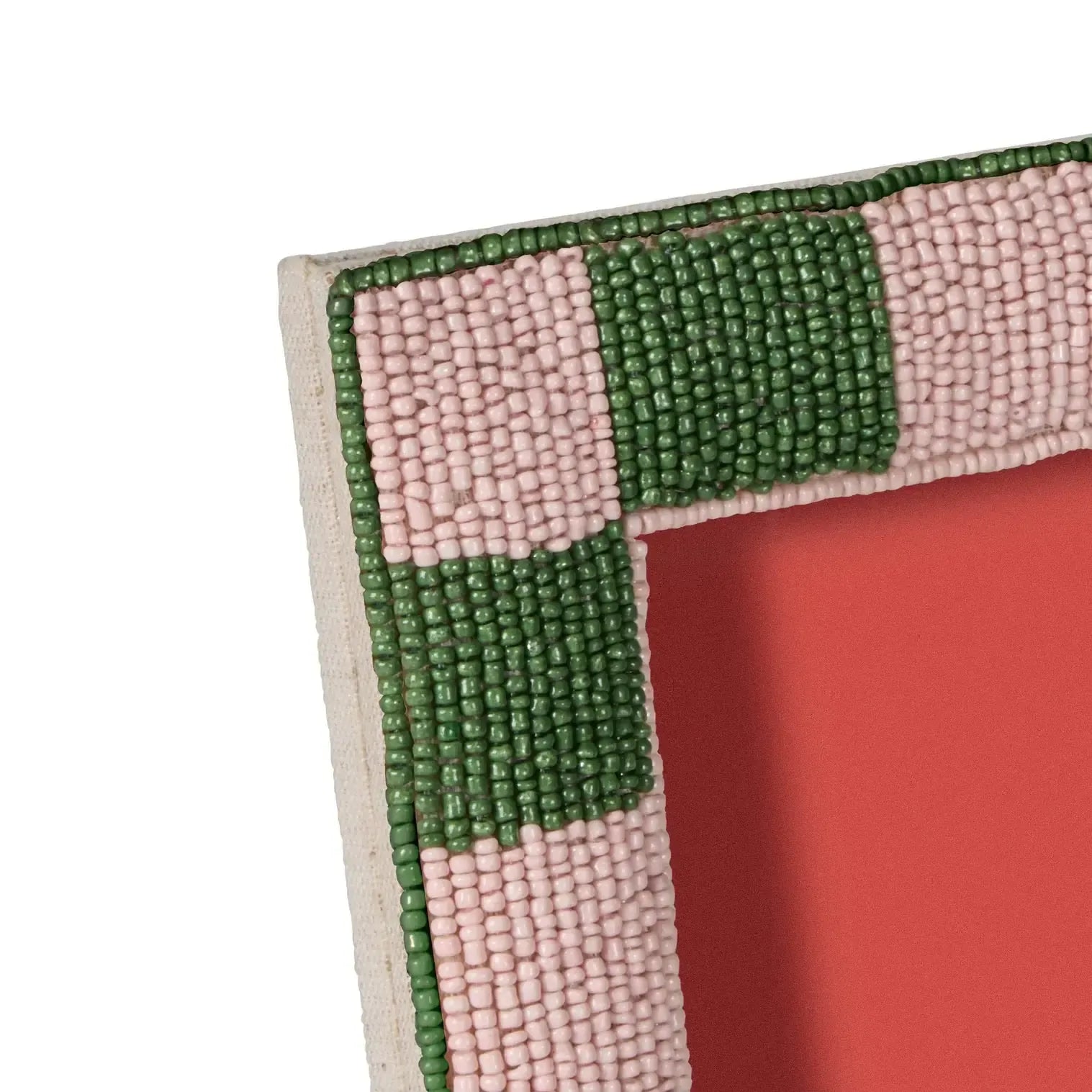 Ruby Beaded Check Photo Frame 17x1x22cm Pink & Green-Decor Items-Emporium-The Bay Room