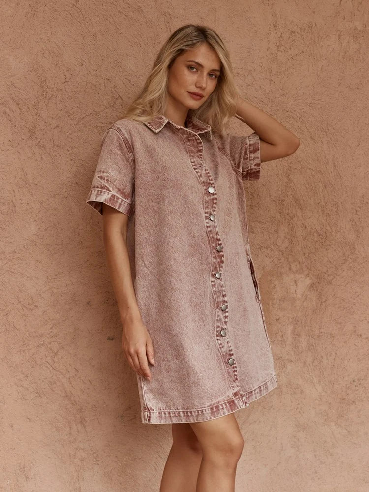 Pepe Wave Denim Dress - Rusty Red