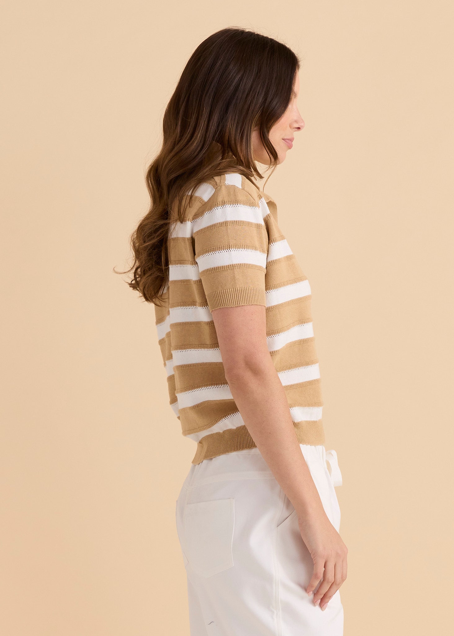 Salford Knit Polo - Beige/White-Tops-Betty Basics-The Bay Room