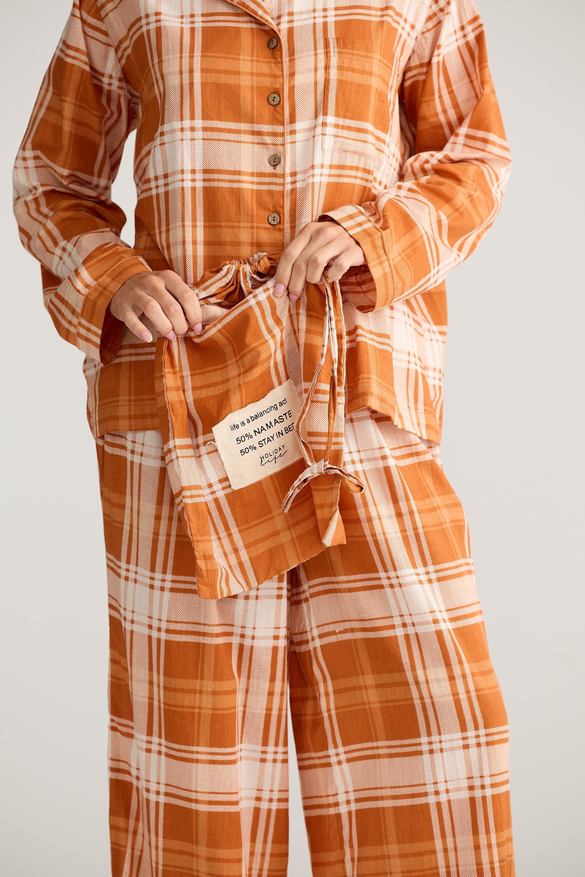 Salutation Pyjama Set - Bronze Plaid Check-Sleepwear & Robes-Holiday-The Bay Room