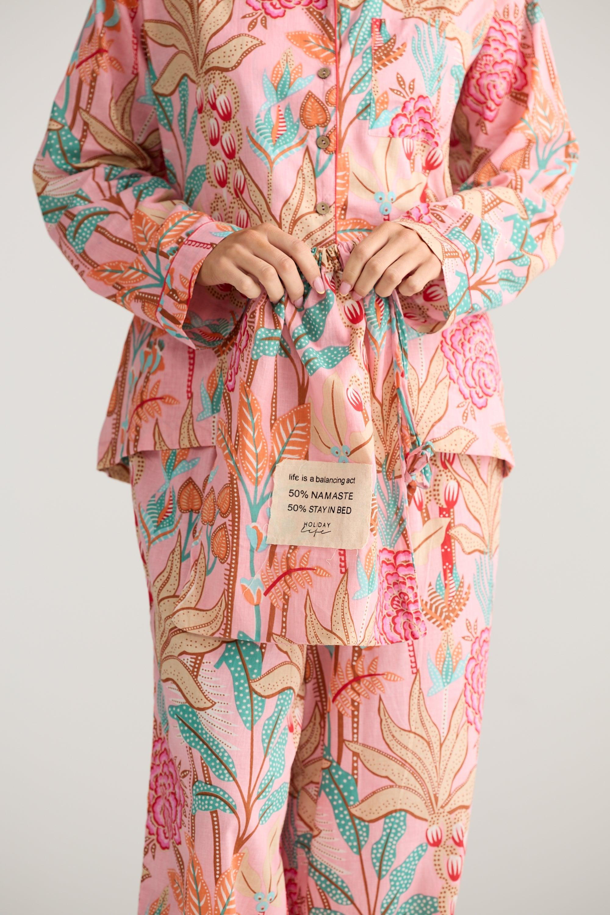 Salutation Pyjama Set - Pink Amazon-Sleepwear & Robes-Holiday-The Bay Room