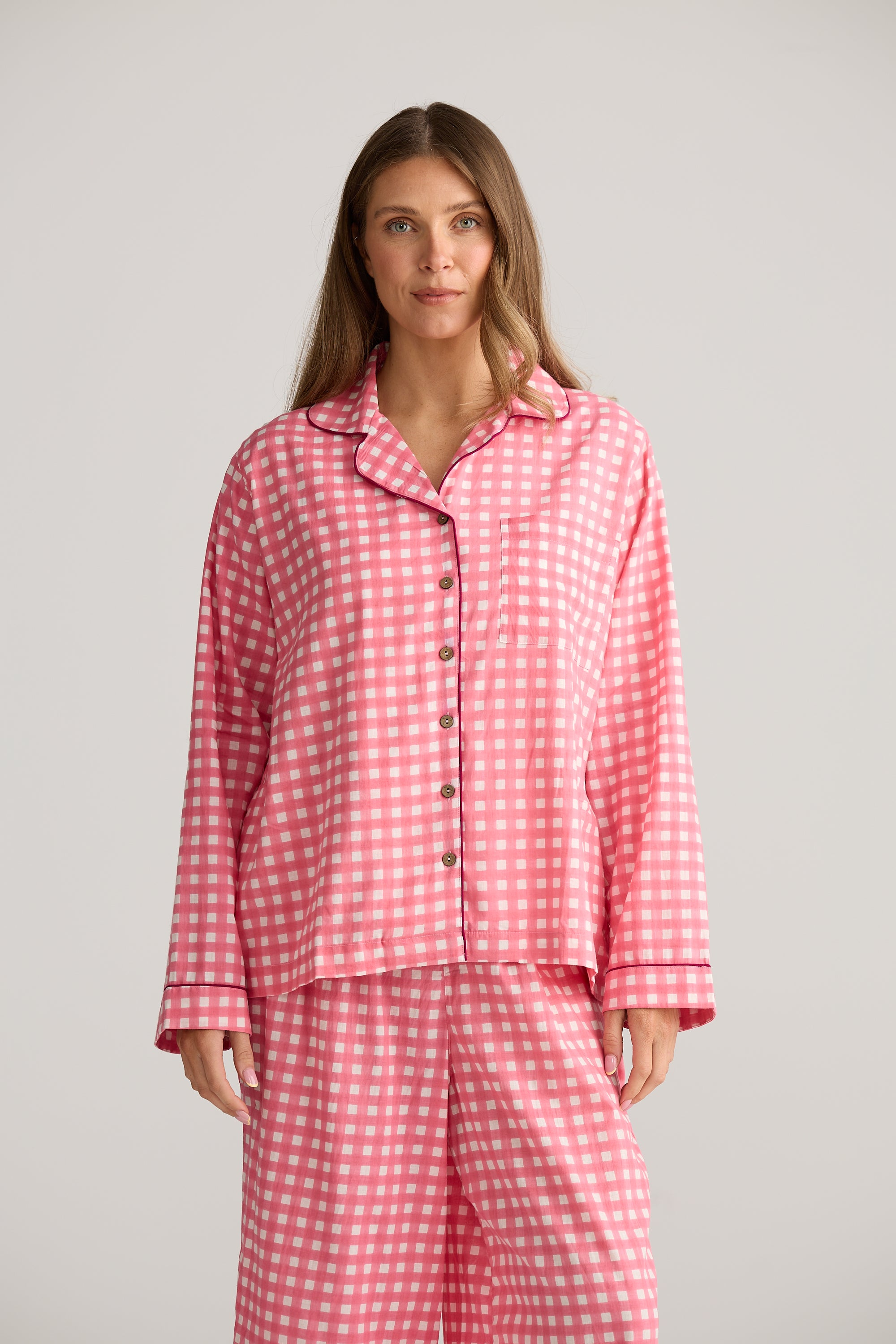 Salutation Pyjama Set - Pink Check-Sleepwear & Robes-Holiday-The Bay Room