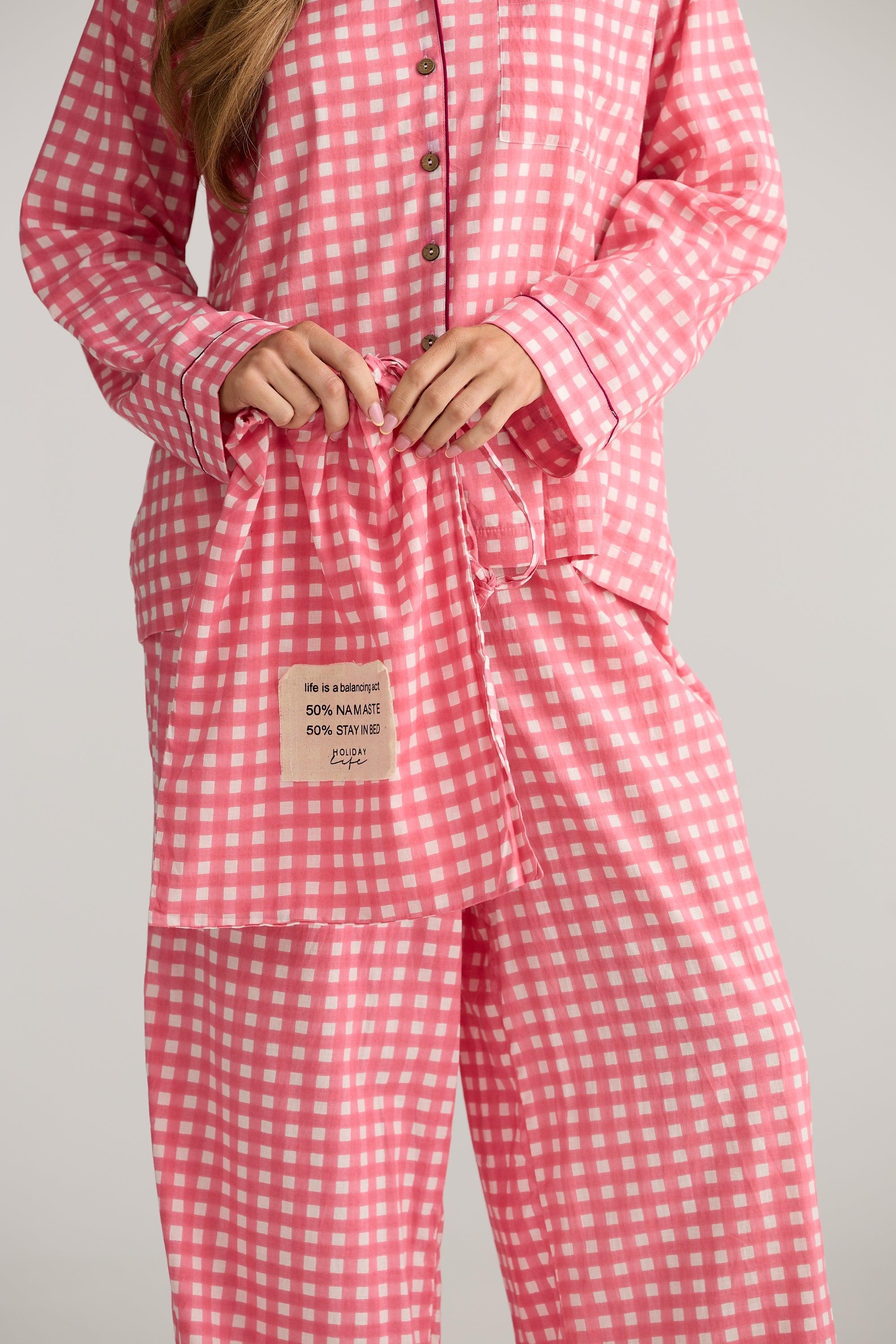 Salutation Pyjama Set - Pink Check-Sleepwear & Robes-Holiday-The Bay Room