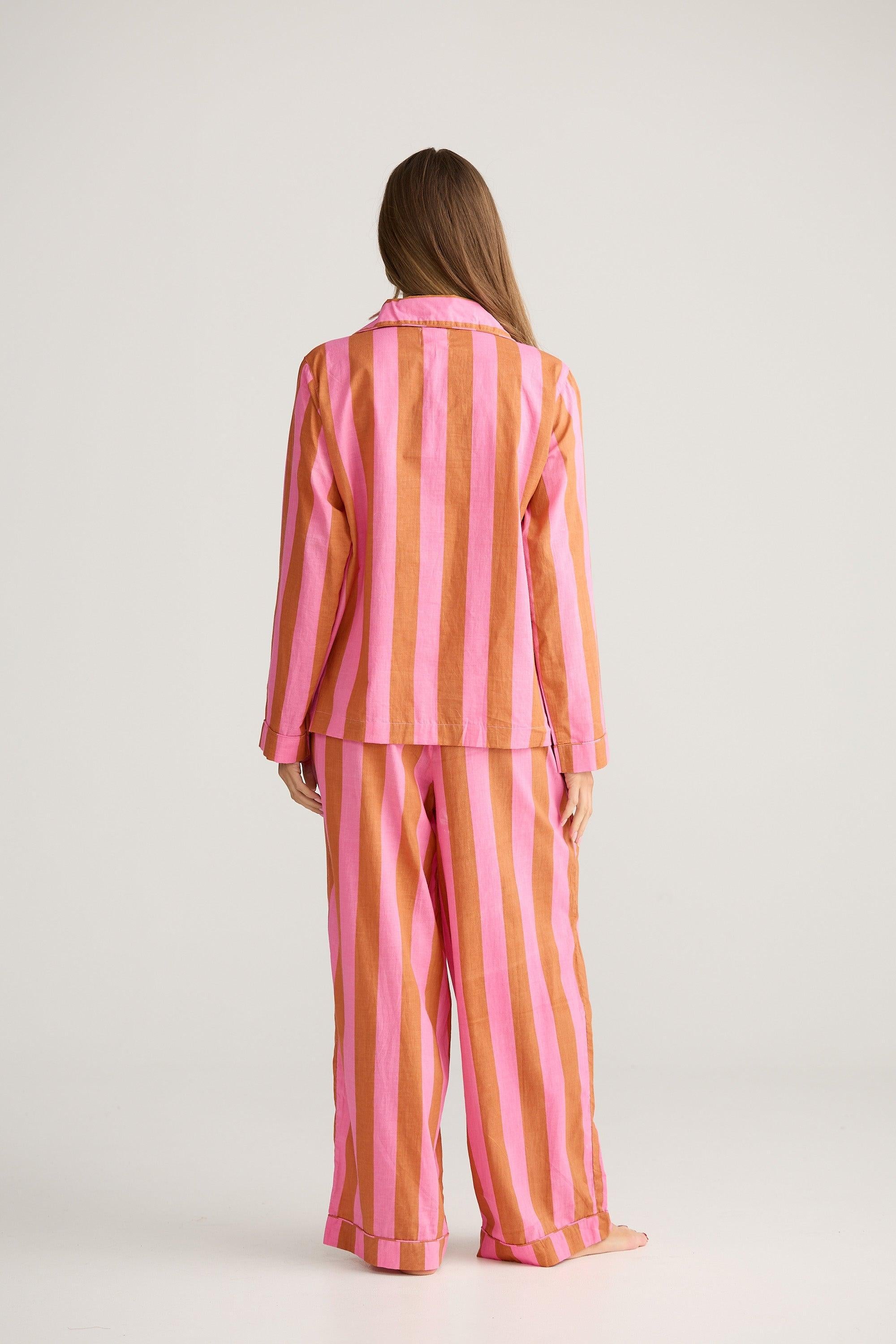 Salutation Pyjama Set - Pink with Bronze Stripe-Sleepwear & Robes-Holiday-The Bay Room