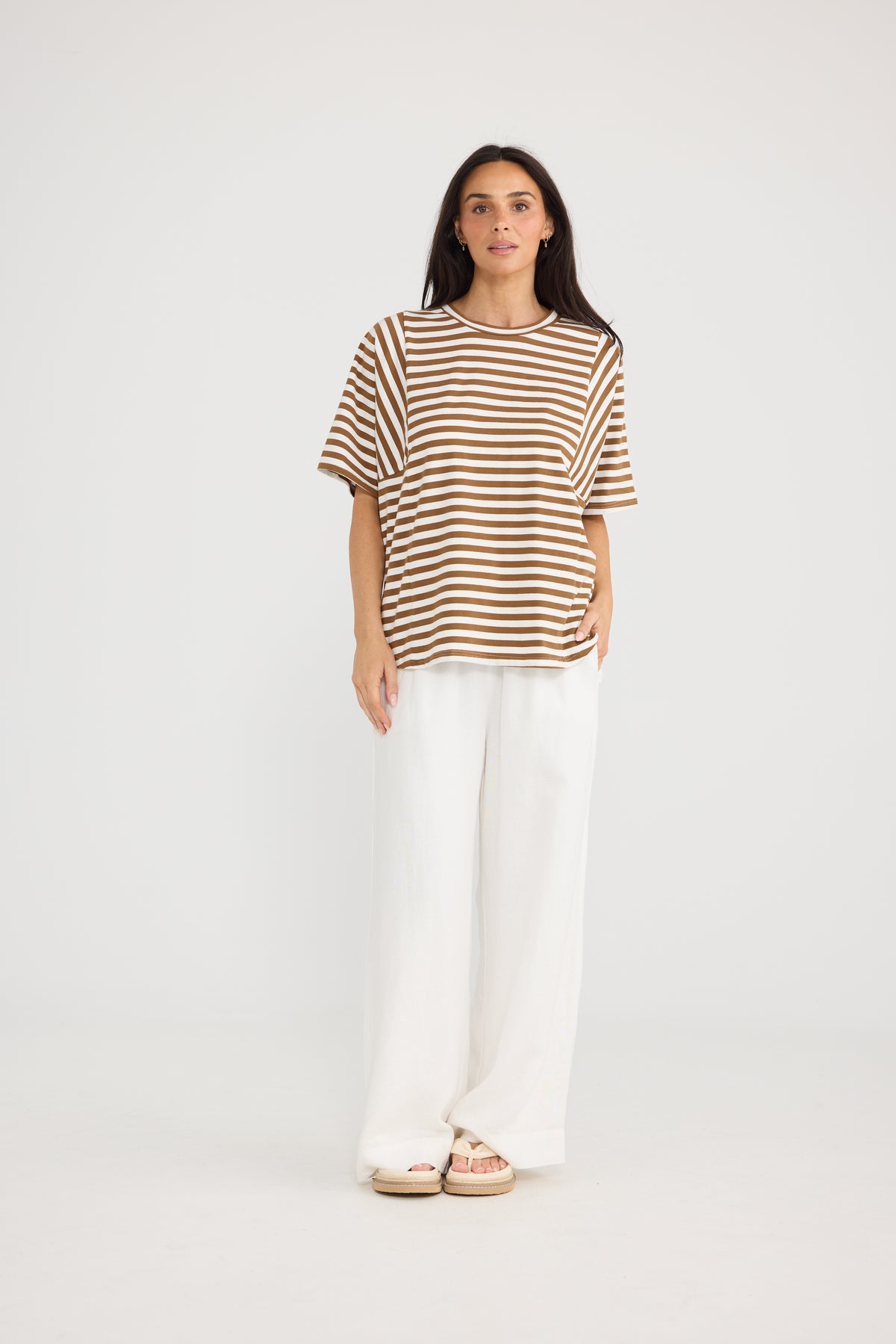 Sana Tee - Beige Stripe-Tops-Brave & True-The Bay Room