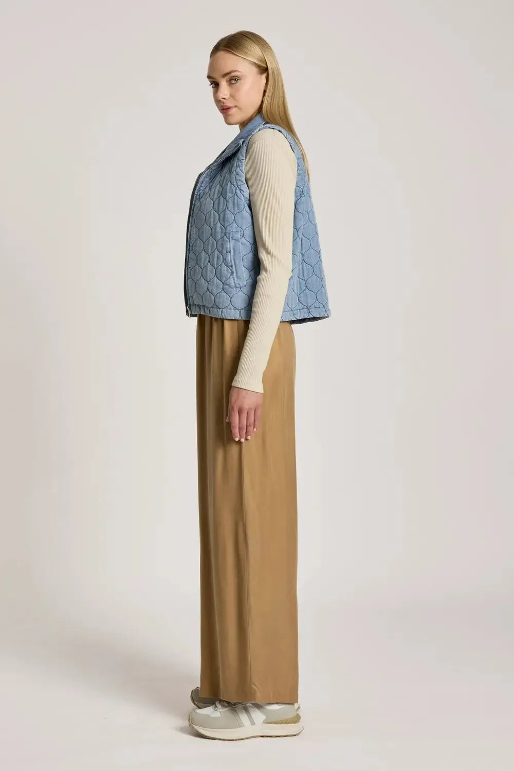 Sansi Quilted Crop Vest - Denim-Jackets, Coats & Vests-Eb & Ive-The Bay Room