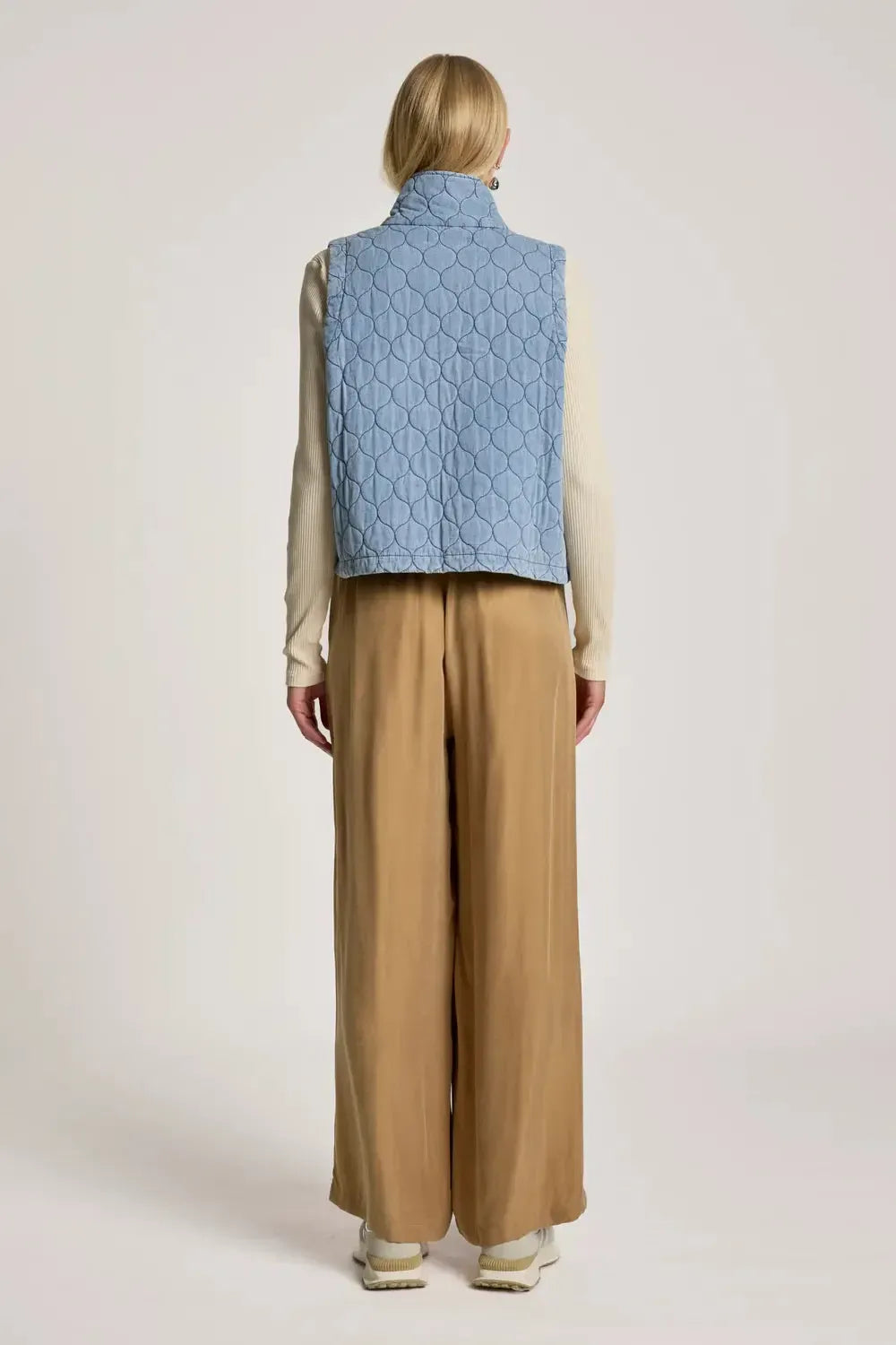 Sansi Quilted Crop Vest - Denim-Jackets, Coats & Vests-Eb & Ive-The Bay Room