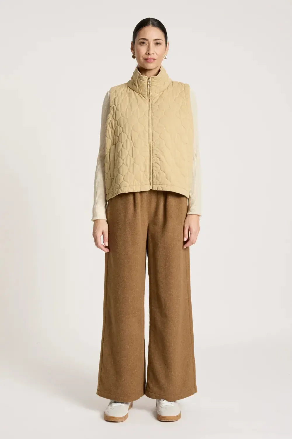 Sansi Quilted Crop Vest - Dune-Jackets, Coats & Vests-Eb & Ive-The Bay Room