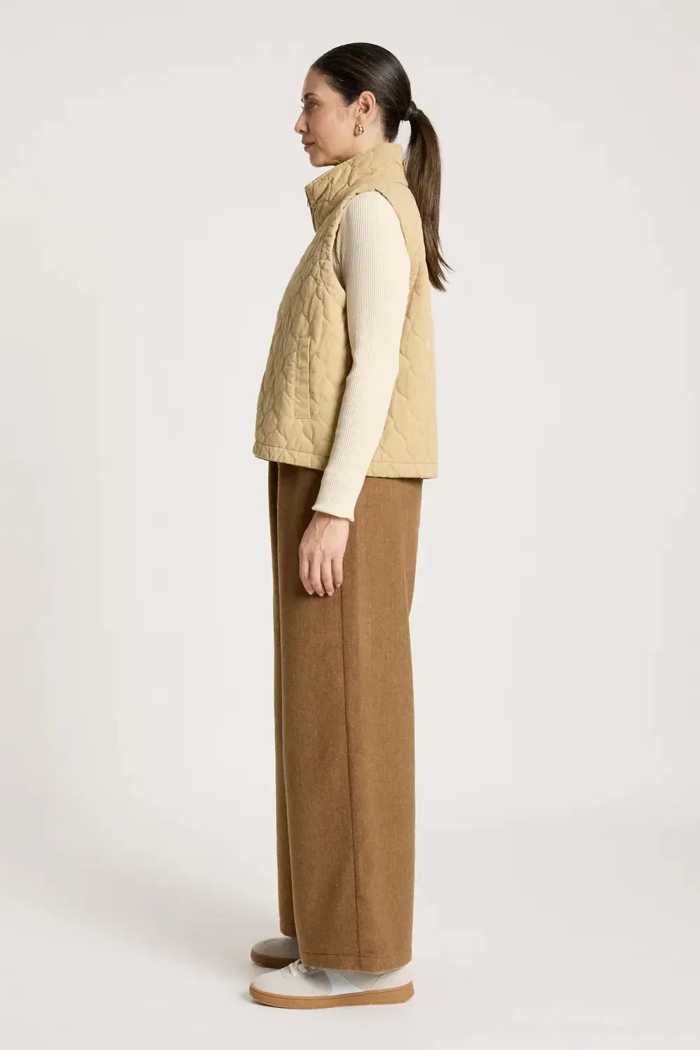 Sansi Quilted Crop Vest - Dune-Jackets, Coats & Vests-Eb & Ive-The Bay Room