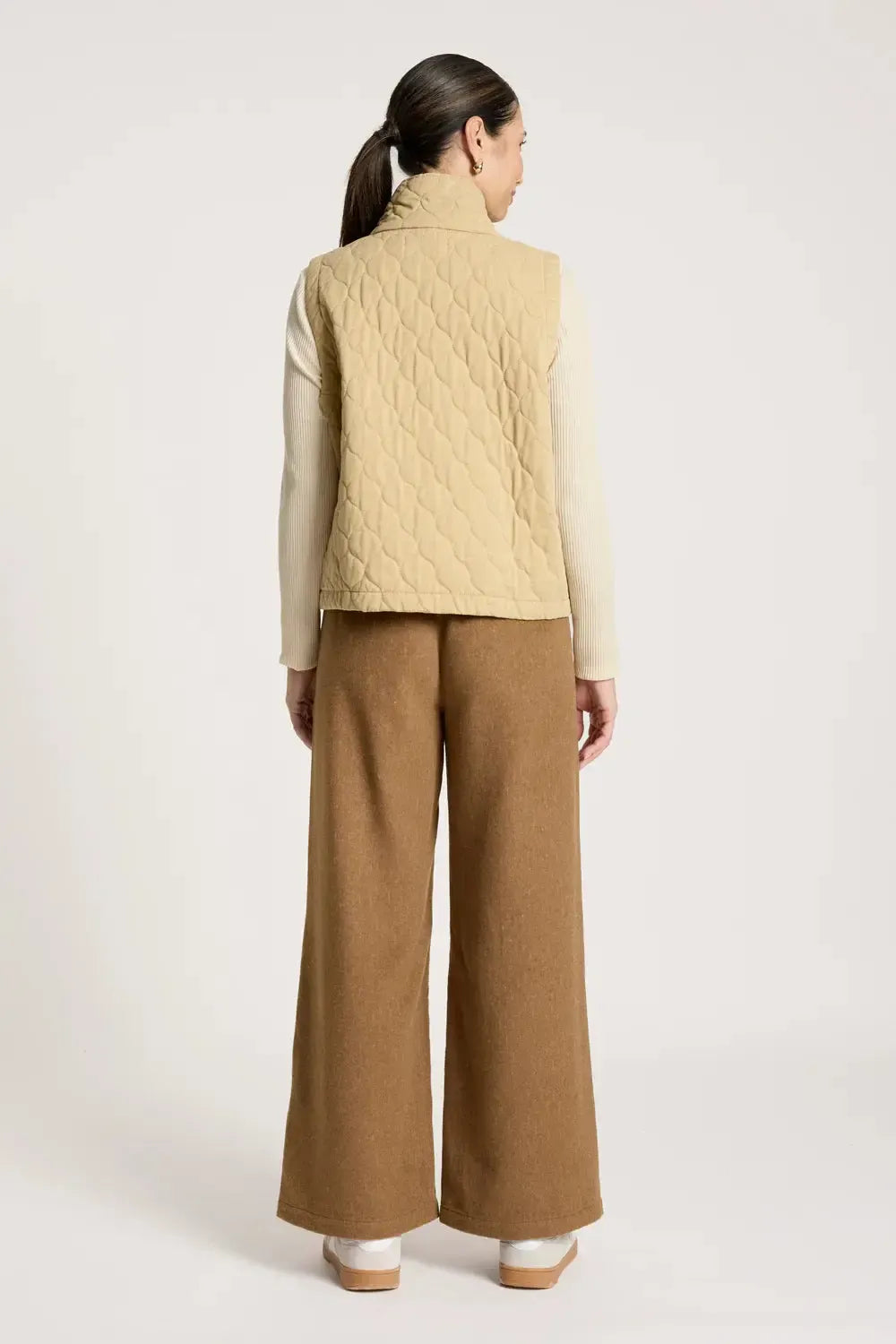 Sansi Quilted Crop Vest - Dune-Jackets, Coats & Vests-Eb & Ive-The Bay Room
