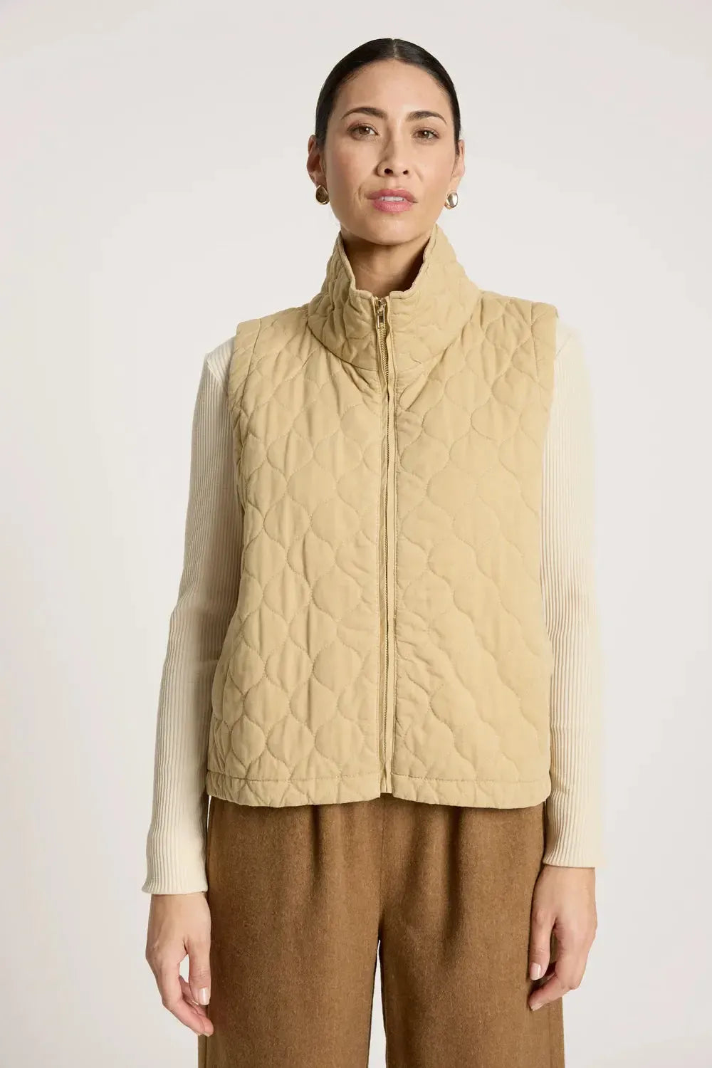 Sansi Quilted Crop Vest - Dune-Jackets, Coats & Vests-Eb & Ive-The Bay Room