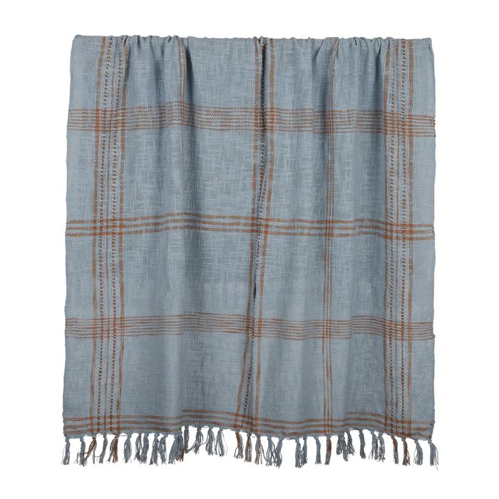 Saville Cotton Throw 125x150cm Blue/Tan-Soft Furnishings-Coast To Coast Home-The Bay Room