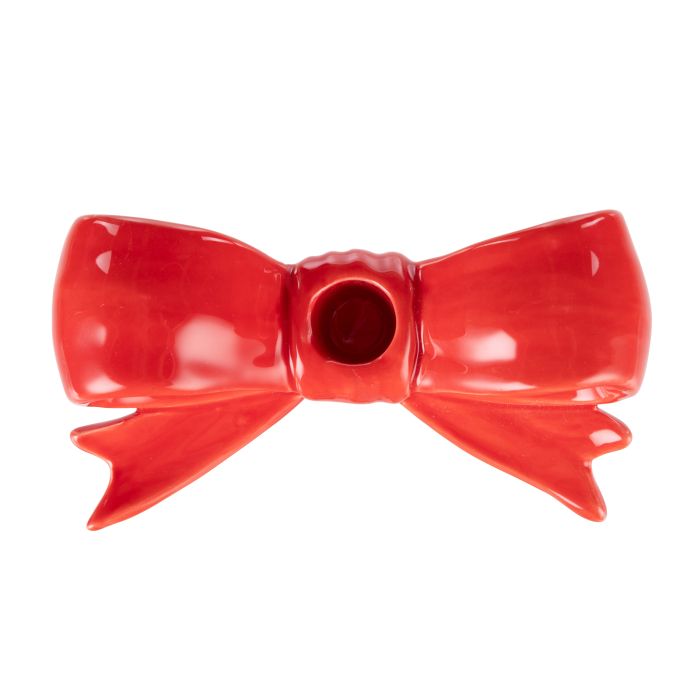 Saylor Bow Candle Holder 14.5x8x5.3cm Red-Decor Items-Emporium-The Bay Room