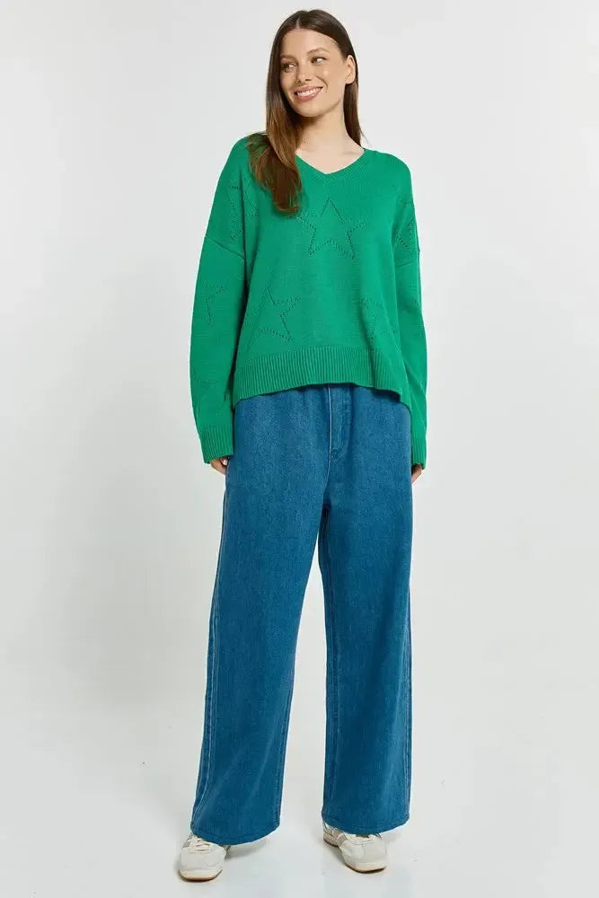Selene Star Sweater - Green-Knitwear & Jumpers-Betty Basics-The Bay Room