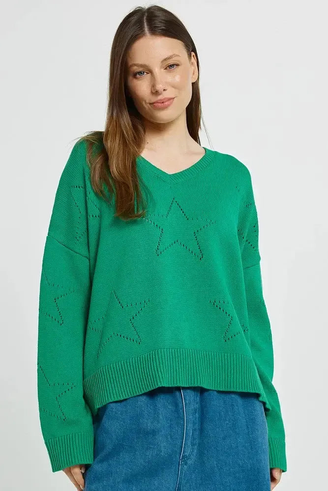 Selene Star Sweater - Green-Knitwear & Jumpers-Betty Basics-The Bay Room